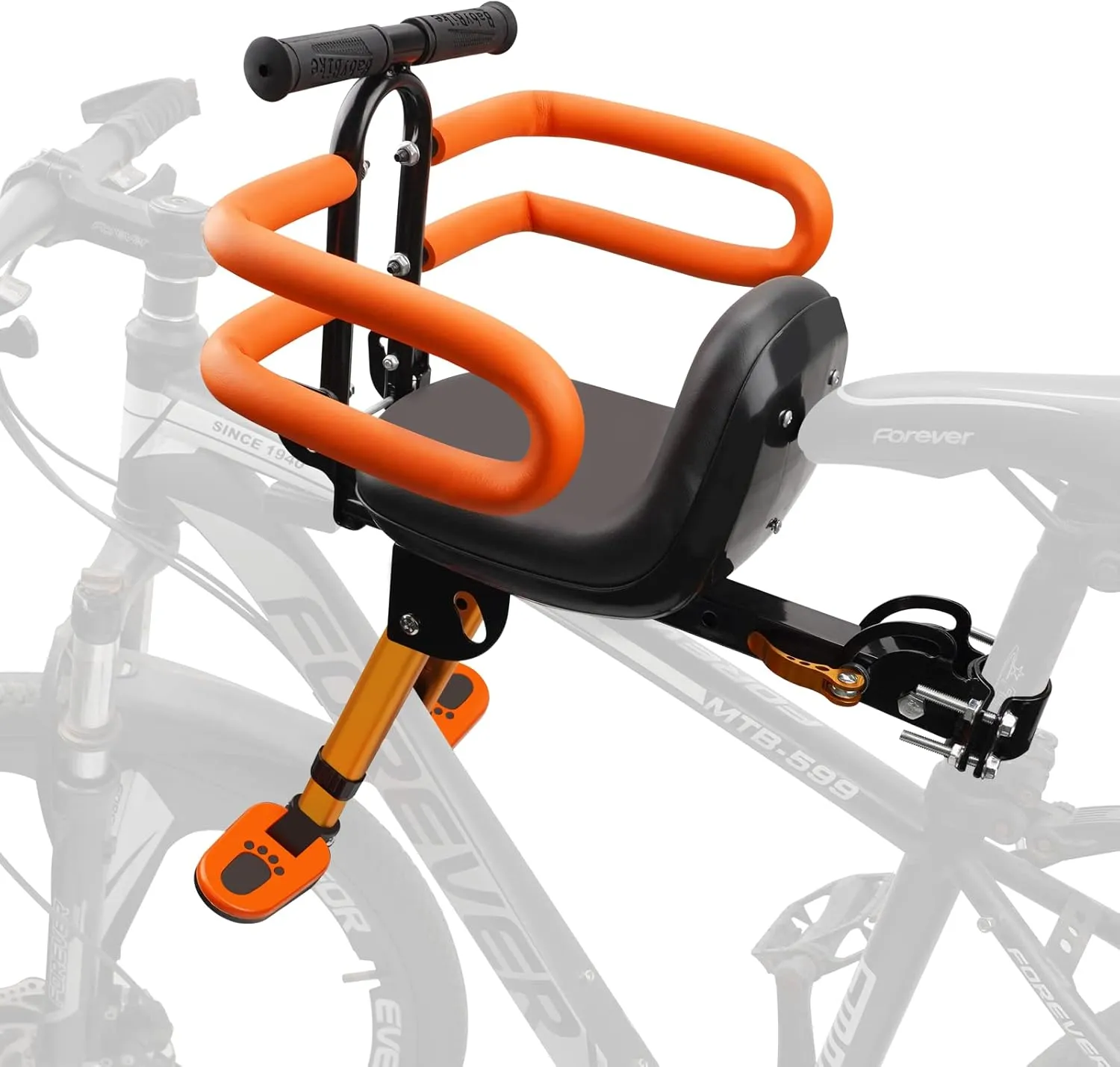 Kids Bike Seat with Handlebar Attachment, Detachable Front Mounted Child Bicycle Seats with Foot Pedals for Children 2~5 Years, Compatible with All Adult Mountain Bikes (Handle Seat)
