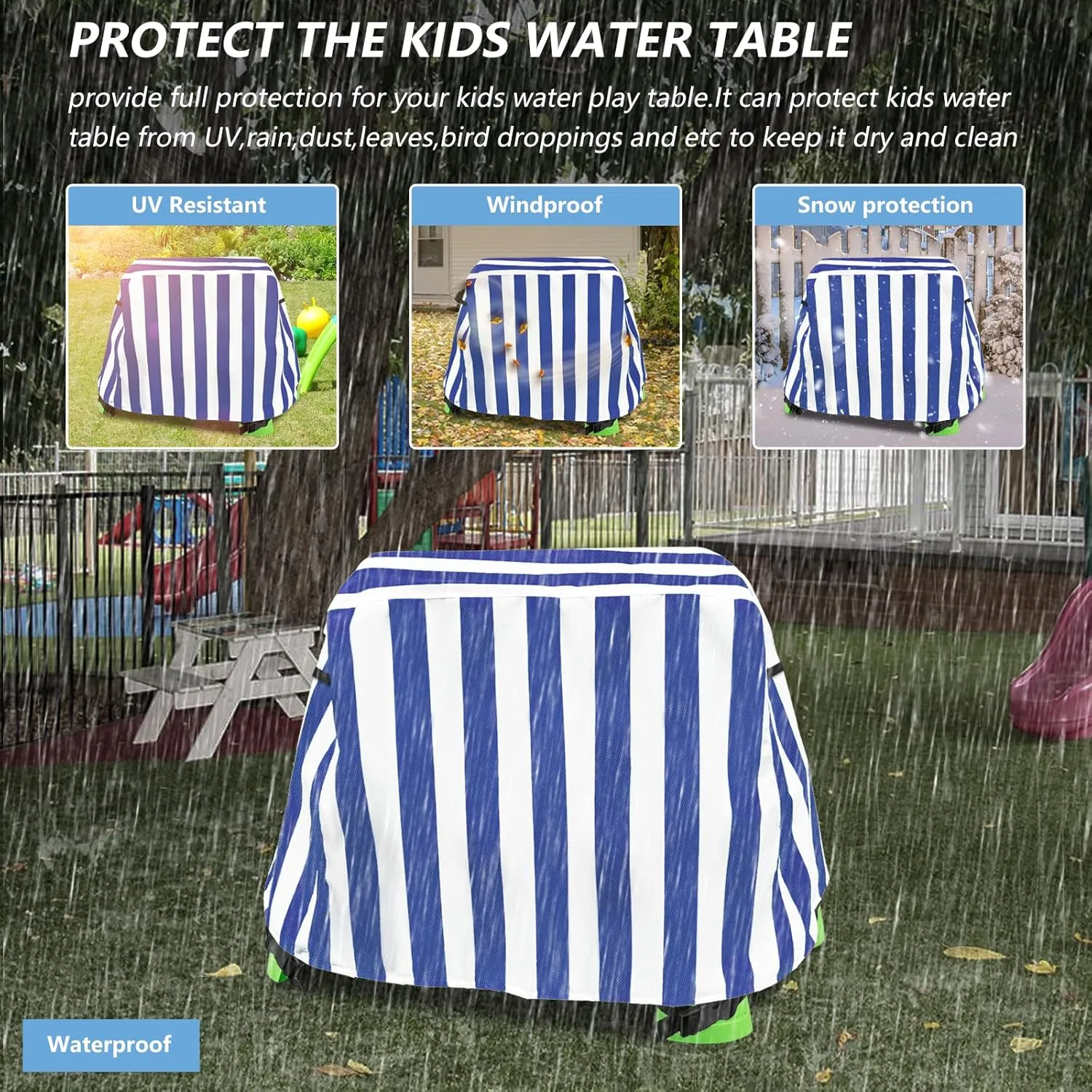Kids Water Table Cover for Outdoor Play, Heavy-Duty 600D Waterproof Anti-UV Dustproof Protection Fits Splash Pond & Rain Showers Water Tables (Cover Only)