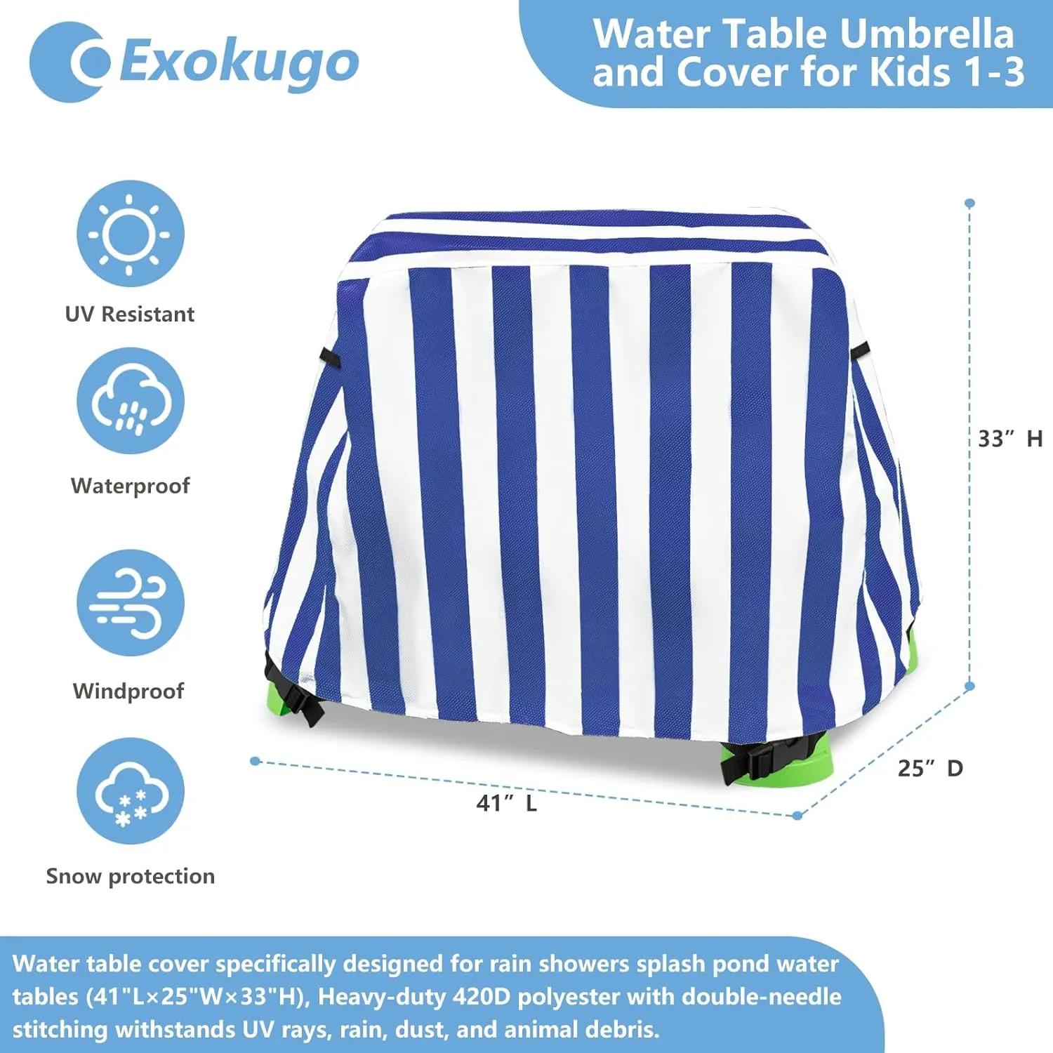 Kids Water Table Cover for Outdoor Play, Heavy-Duty 600D Waterproof Anti-UV Dustproof Protection Fits Splash Pond & Rain Showers Water Tables (Cover Only)