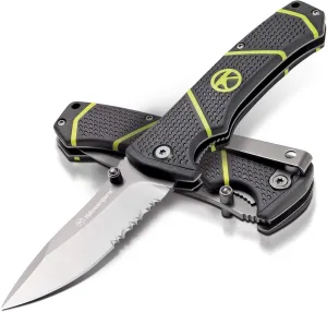 Kilimanjaro Kibo Folding Knife, Drop Point Serrated Blade, Black, One Size