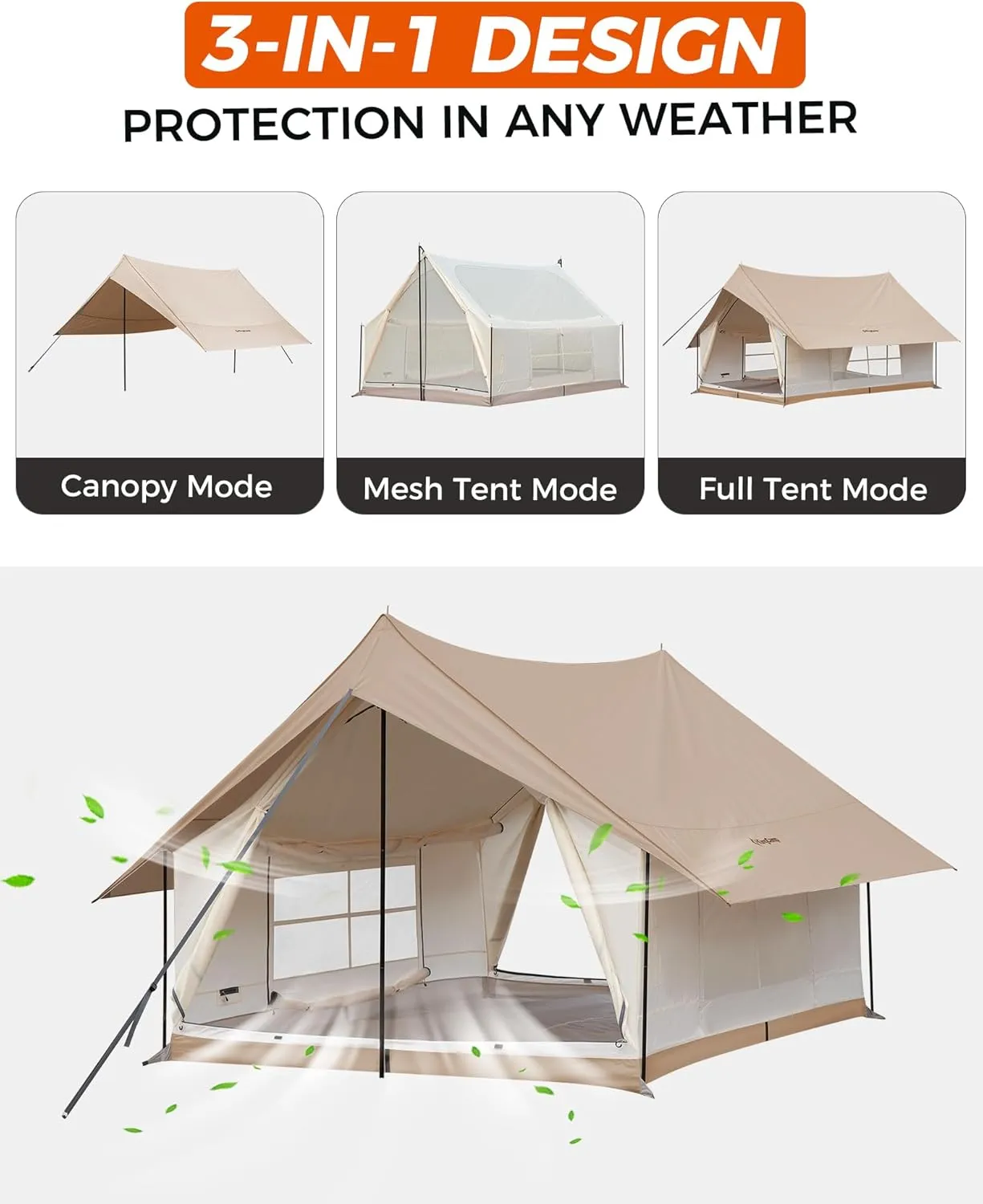 KingCamp Camping Tent 6-8 Person, Weatherproof Hot Tent Large Family Cabin Tents with Stove Jack, Waterproof & Windproof for Family Camping & Outdoor Parties