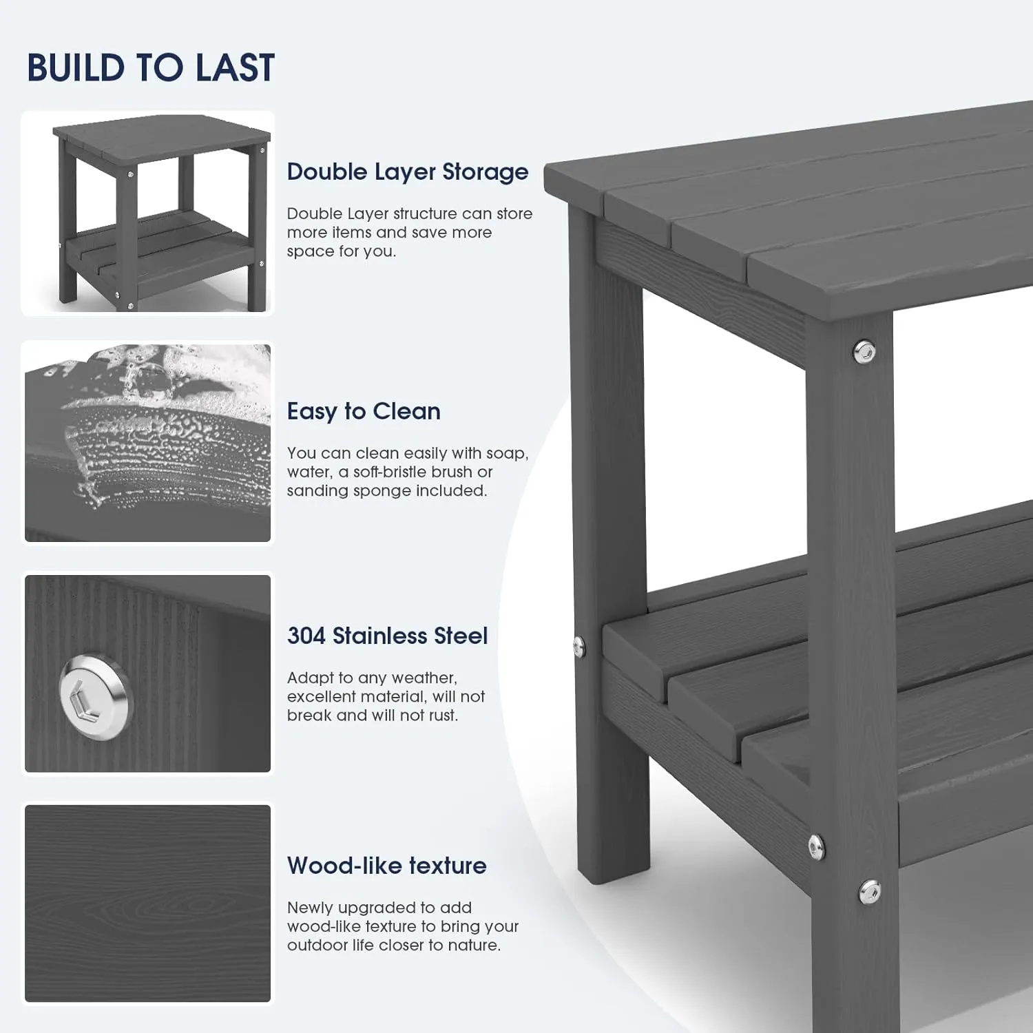 KINGYES Double Side Table, Adirondack End Table- Gray