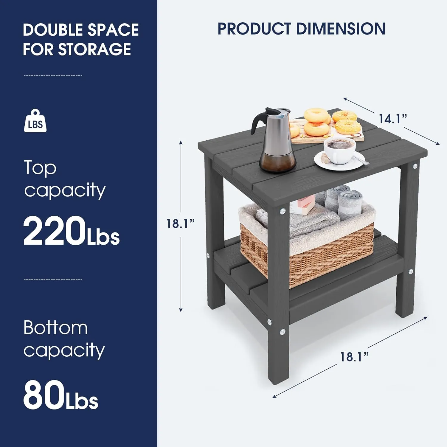 KINGYES Double Side Table, Adirondack End Table- Gray