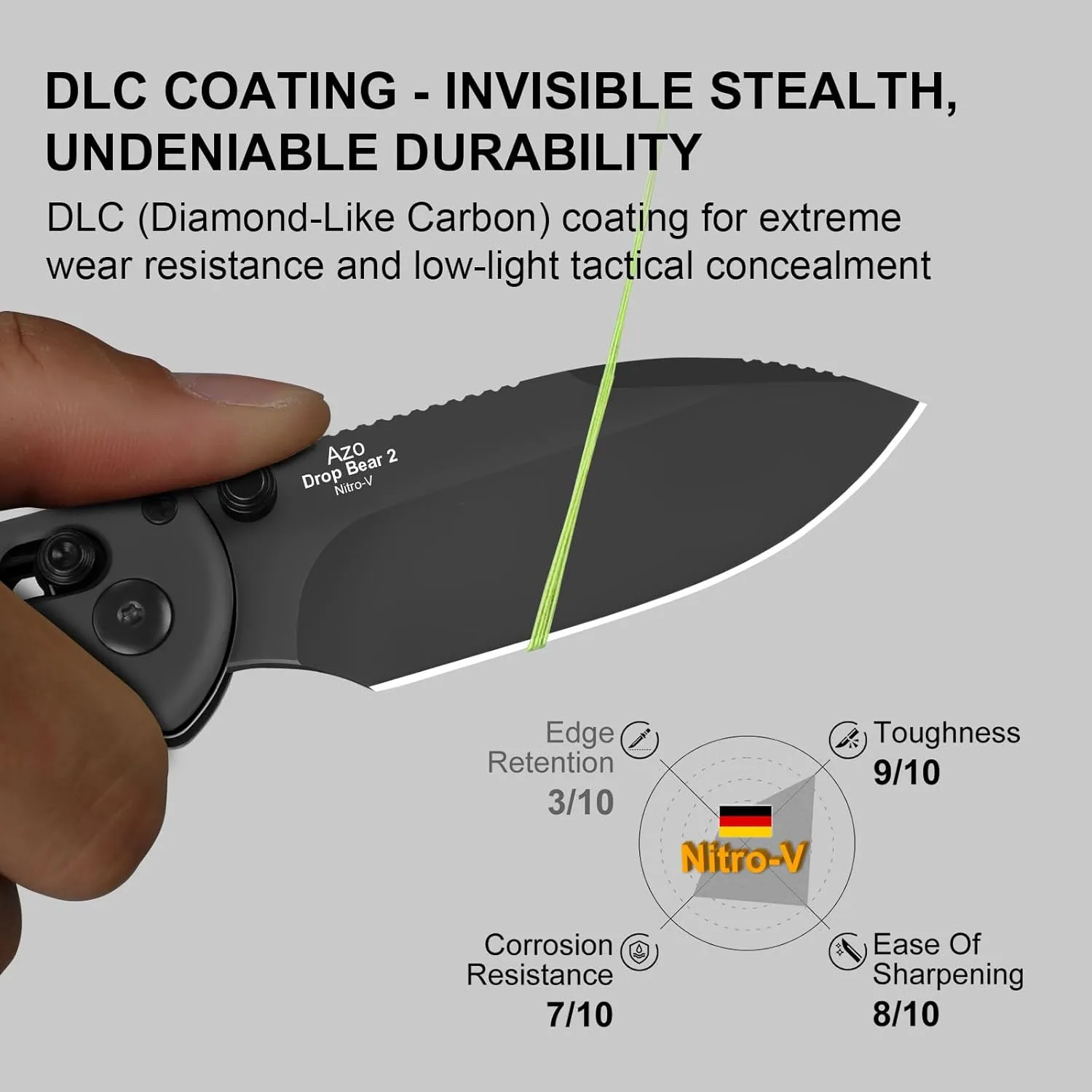 Kizer Drop Bear 2 Pocket Knife, 2.84" Nitro-V Drop Point Blade Folding Knife with Gray Aluminum Handle, Clutch Lock EDC Knives with Jimping on Spine for Men Women V3619.2KD2