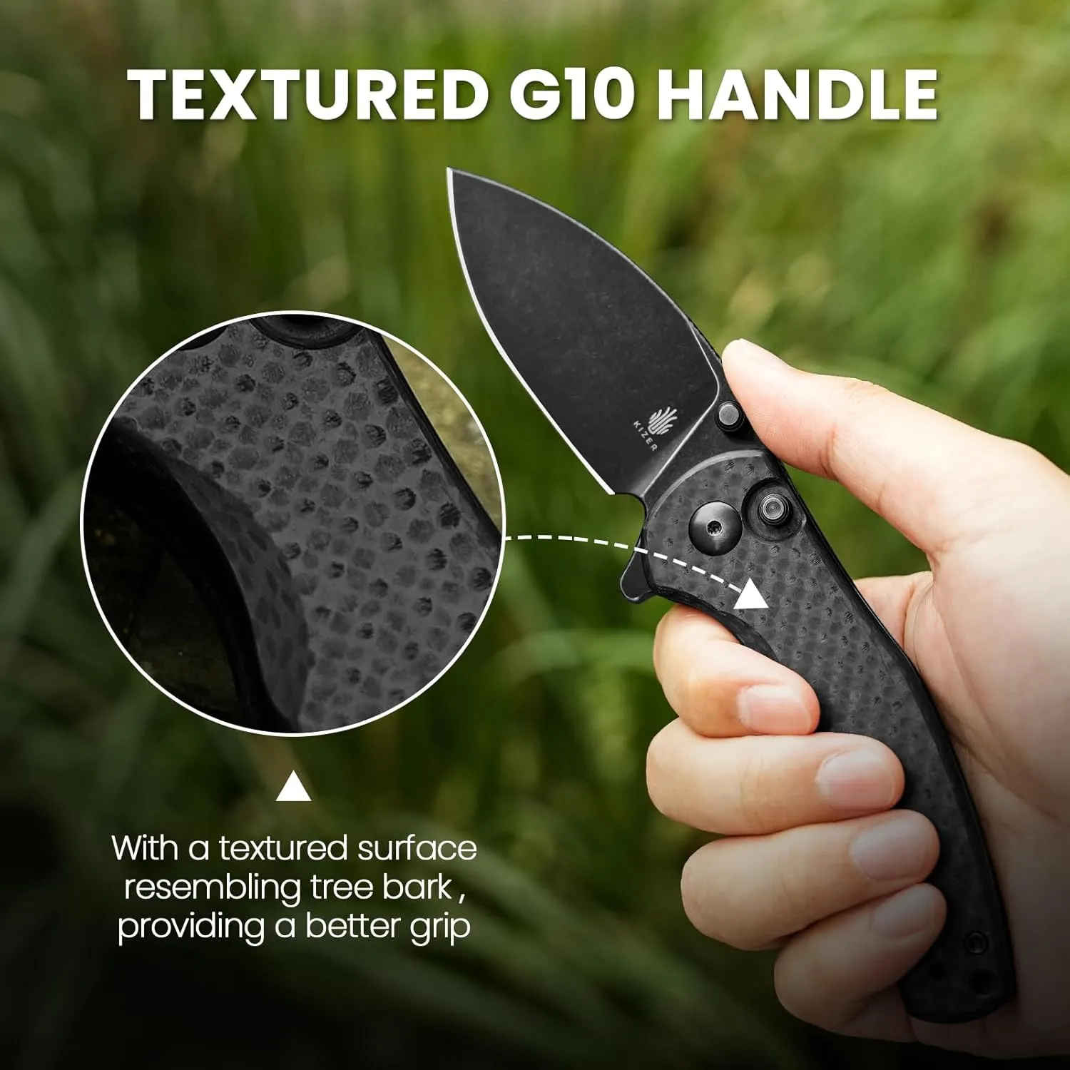 Kizer Mini Grouper Folding Pocket Knife, Nitro-V Steel Blade G10 Handle EDC Knife, Button Lock Knife with Pocket Clip for Men Women, Sharp Camping Hiking Survival Knives V3669A2