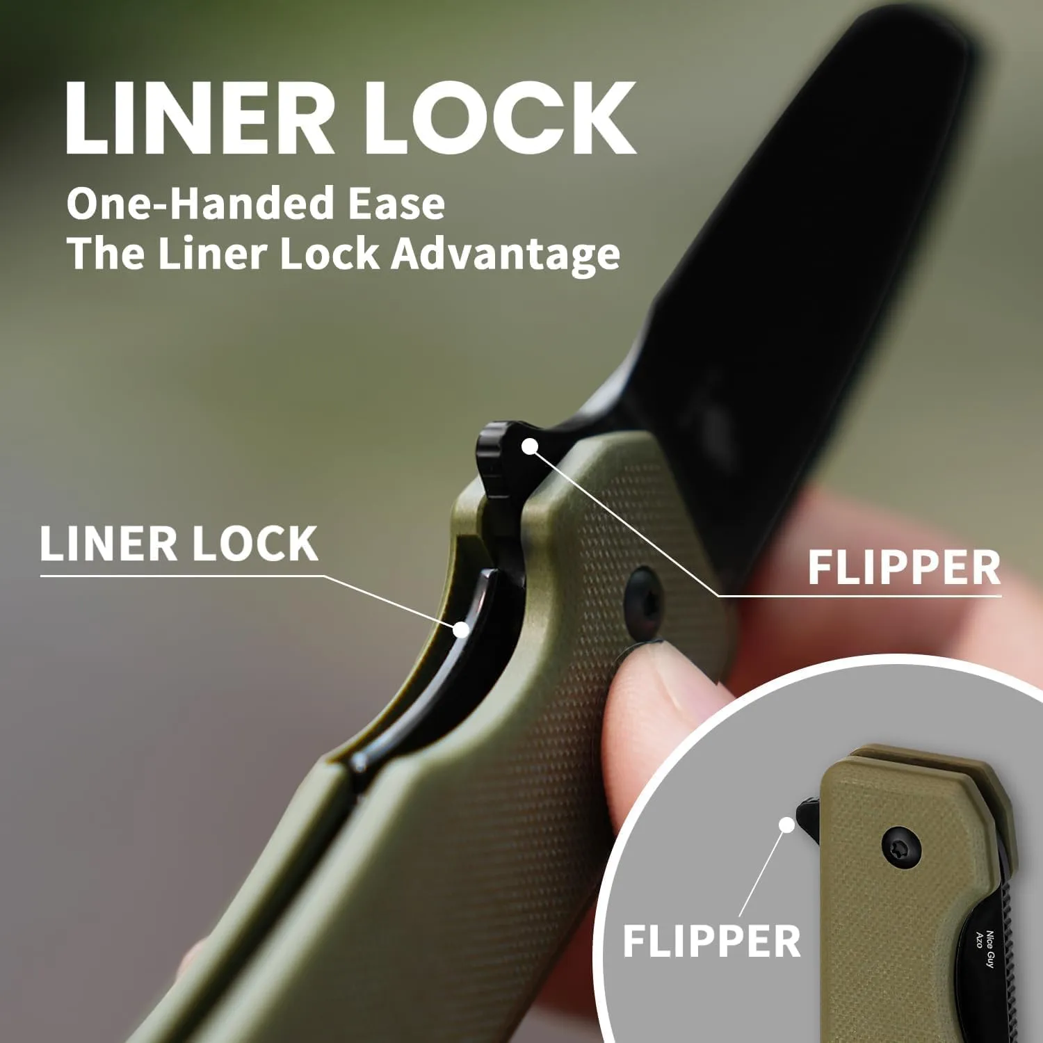 Kizer Nice Guy Pocket Folding Knife, 2.84"" Nitro V Blade, Lightweight Sharp Camping and Hiking Knife, G10 Handle, Liner Lock Flipper Knife V3011A1, Green