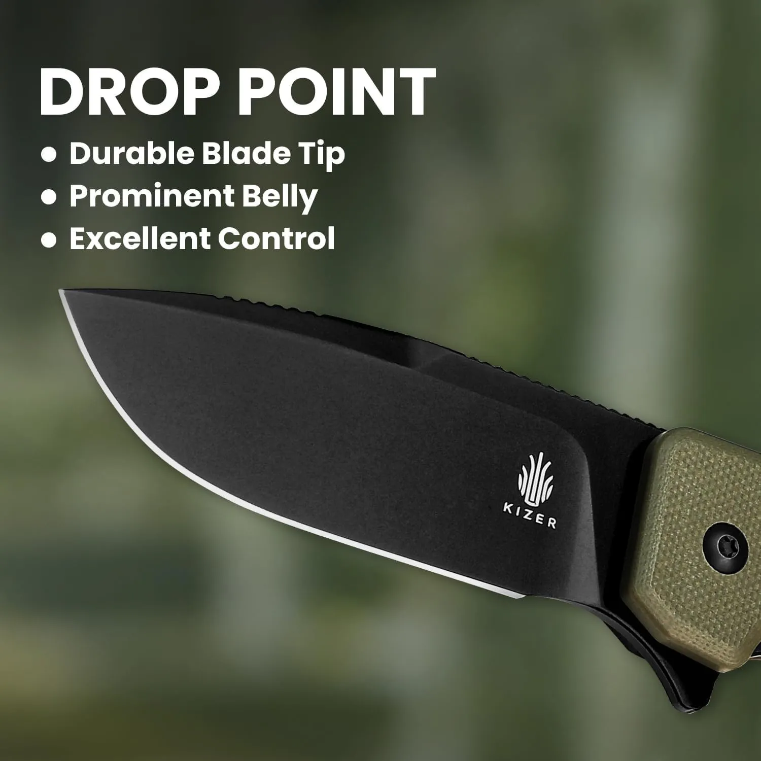 Kizer Nice Guy Pocket Folding Knife, 2.84"" Nitro V Blade, Lightweight Sharp Camping and Hiking Knife, G10 Handle, Liner Lock Flipper Knife V3011A1, Green