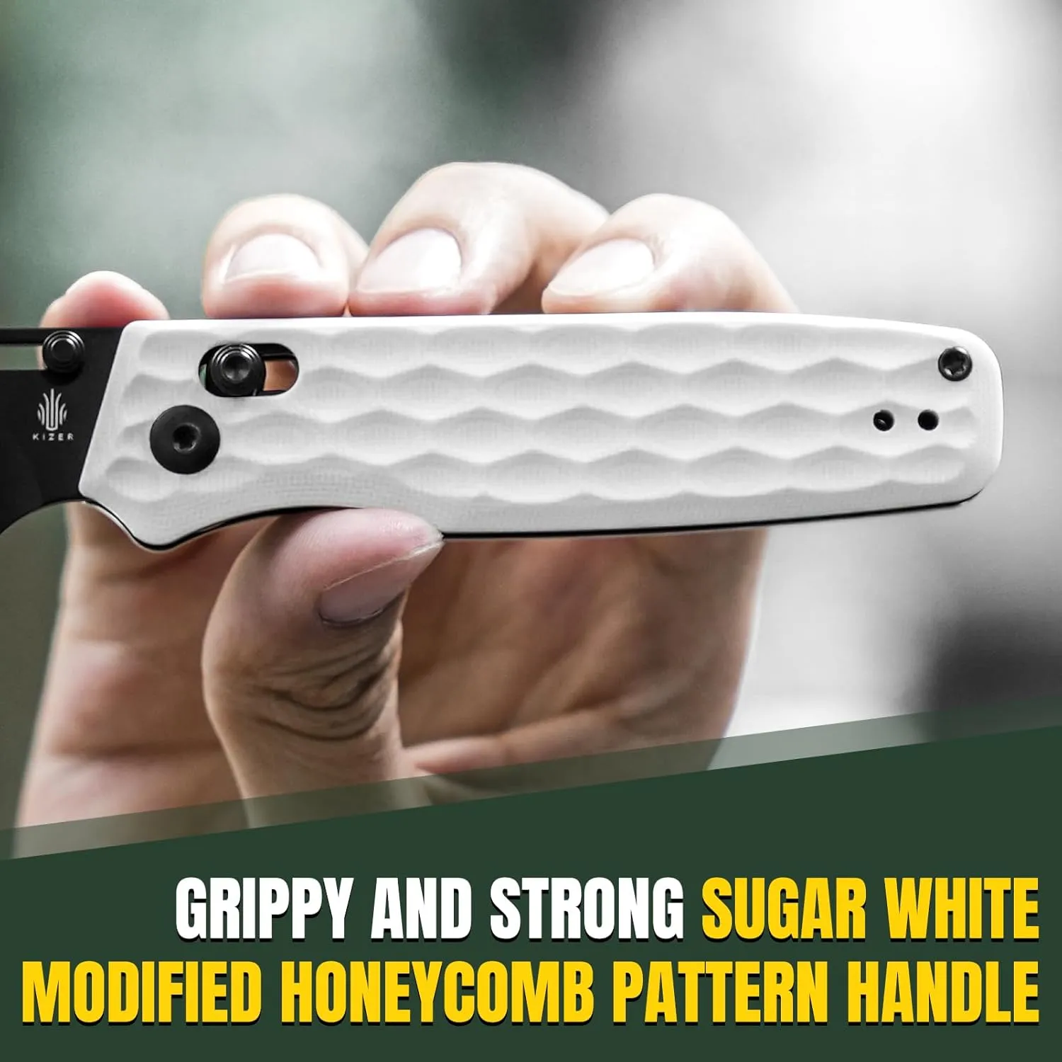 Kizer Task Pocket Knife, 3.04 Inch Nitro V Sheepsfoot Blade EDC Knife with Customized Clutch Lock, Small White G10 Handle Folding Knives with Clip, Thumb Stud Opener Hunting Camping Knives, V3641A1