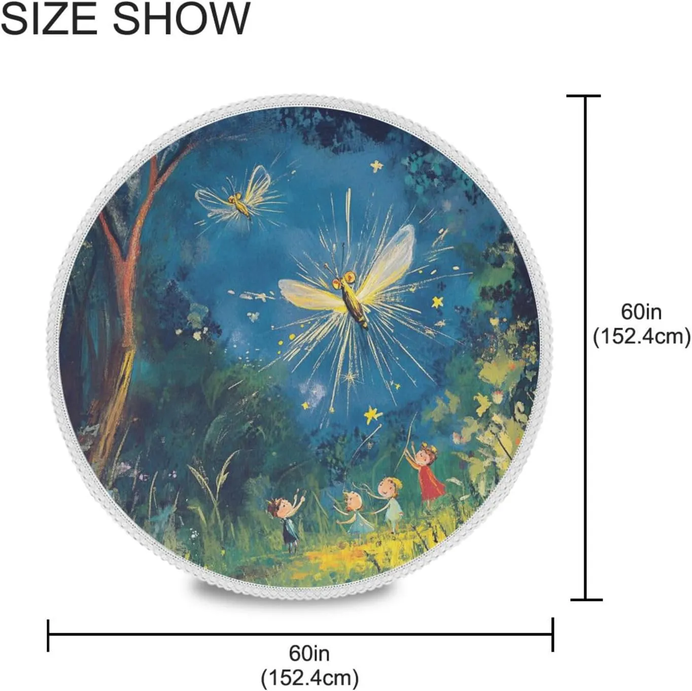 KLL Children Chasing Fireflies Personalized Round Table Cover Washable Plastic Tablecloth Round 60 in for Holiday Reception Banquet Birthday