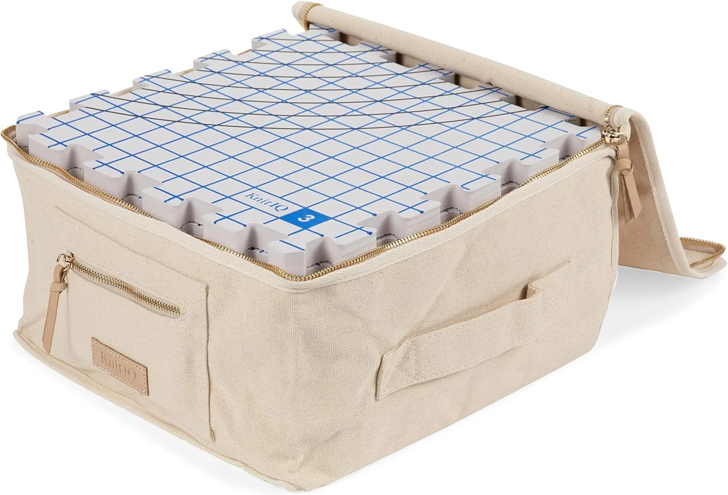 KnitIQ Blocking Mats for Knitting and Crochet Projects - Extra Thick 0.75 Inch Interlocking Blocking Boards with Circular Gridlines - 150 T-Pins and Storage Bag for Knitting Accessories - Pack of 9