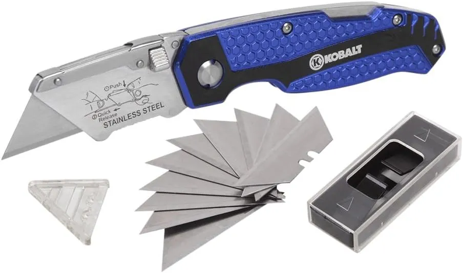 Kobalt Utility Knife & 11 Blades, Foldable Speed Release Quick Change Box Cutter
