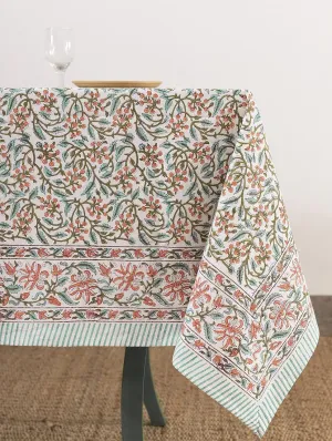 Labhanshi Indian Handblock Print Floral 100% Cotton Pre-Washed Canvas Rectangle Table Cloth|72x135 Inch 10-Seater Large Decorative Table Cover|Spring Easter Festive Holiday Decor|Berry Pink