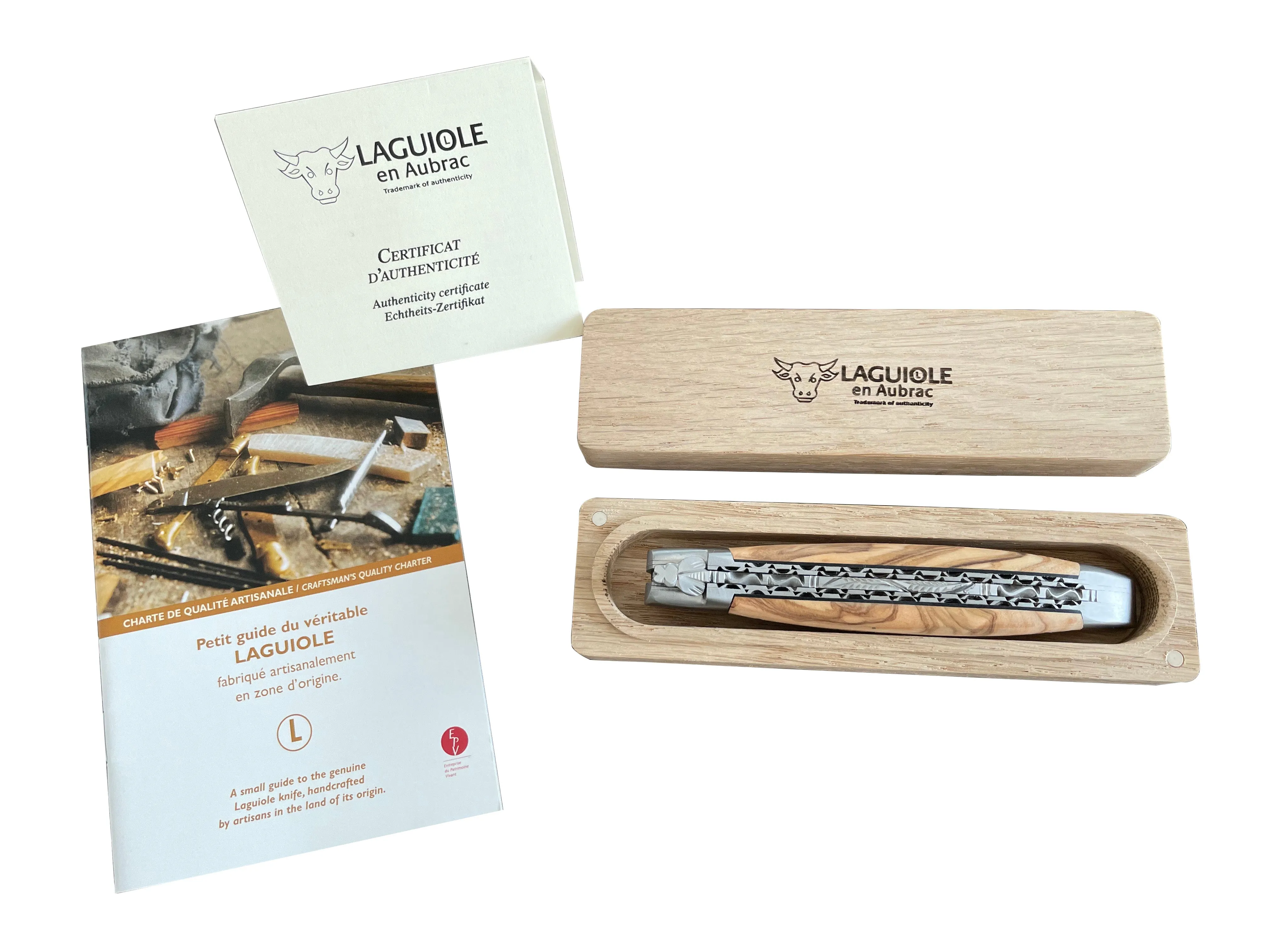 Laguiole en Aubrac Handcrafted Limited Edition Double Plates Multipurpose Knife with Olivewood Burl Handle, 4.75-Inches
