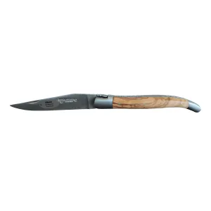 Laguiole en Aubrac Handcrafted Limited Edition Double Plates Multipurpose Knife with Olivewood Burl Handle, 4.75-Inches