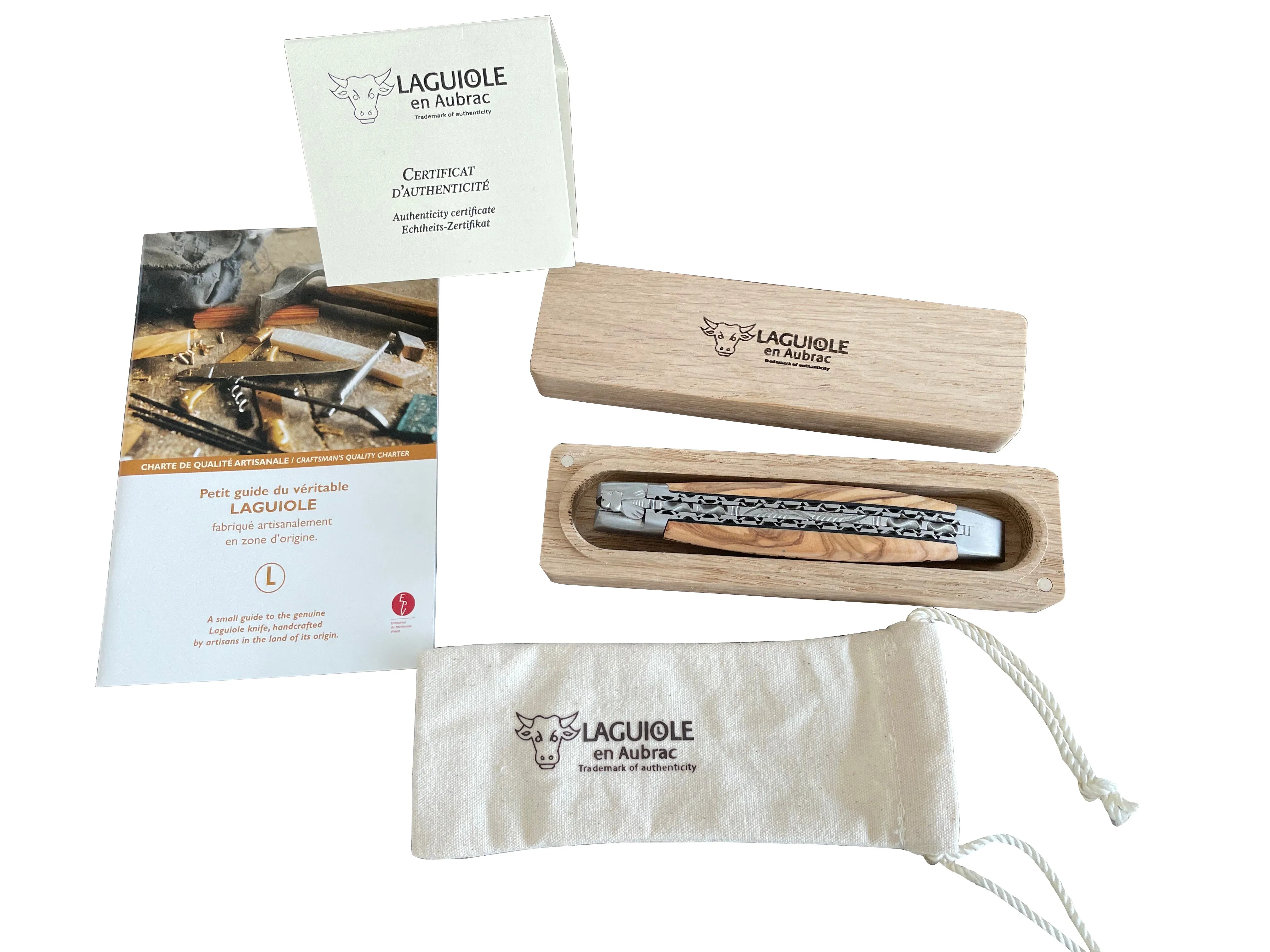 Laguiole en Aubrac Handcrafted Limited Edition Double Plates Multipurpose Knife with Olivewood Burl Handle, 4.75-Inches
