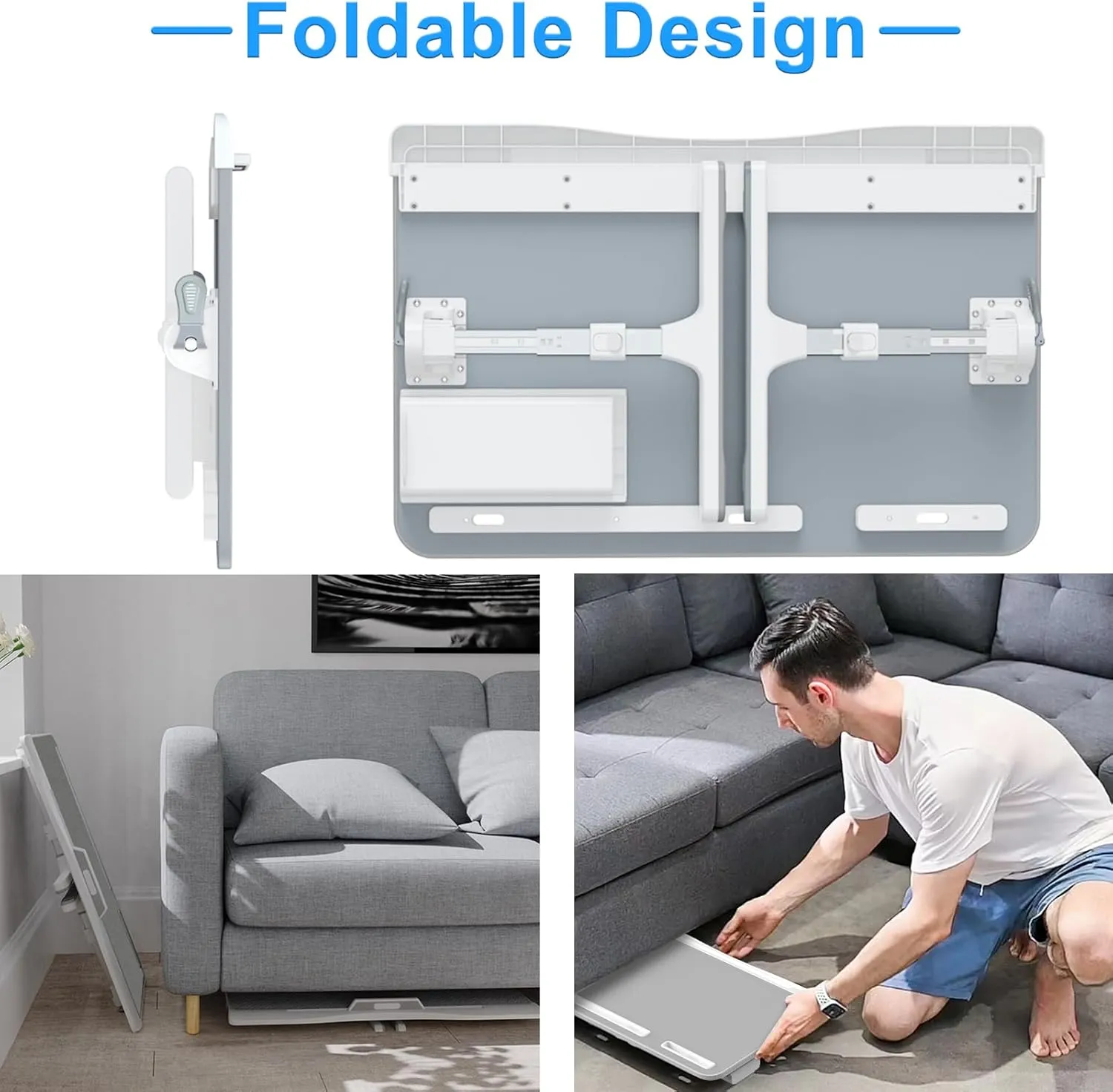 Laptop Desk for Bed, Adjustable Bed Table with Leather Desktop, Foldable X-Large Laptop Bed Trays with Drawer for Bed Couch Floor Writing Working Reading Eating Painting (Gray, 23.6"×15.7")