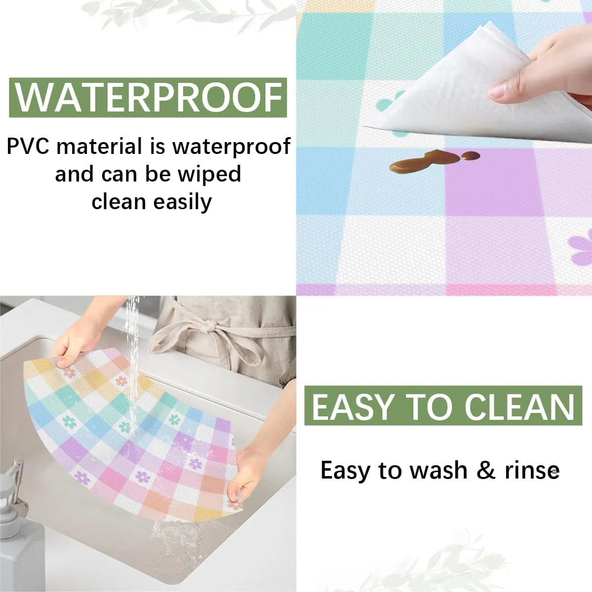 Lattice Coloring PVC Placemats for Round Table Set of 4 with Round Centerpiece Mat, Colorful Plaid Spring Flower Wedge Table Mat Washable Heat Resistant Dining Table Mat for Kitchen Christmas Party