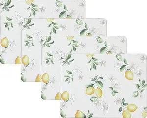 Laura Ashley Cork Placemats 16 x 12-inch for Kitchen and Dining Tables, Heat Resistant, Durable, Easy Clean, Set of 4, Lemon Floral