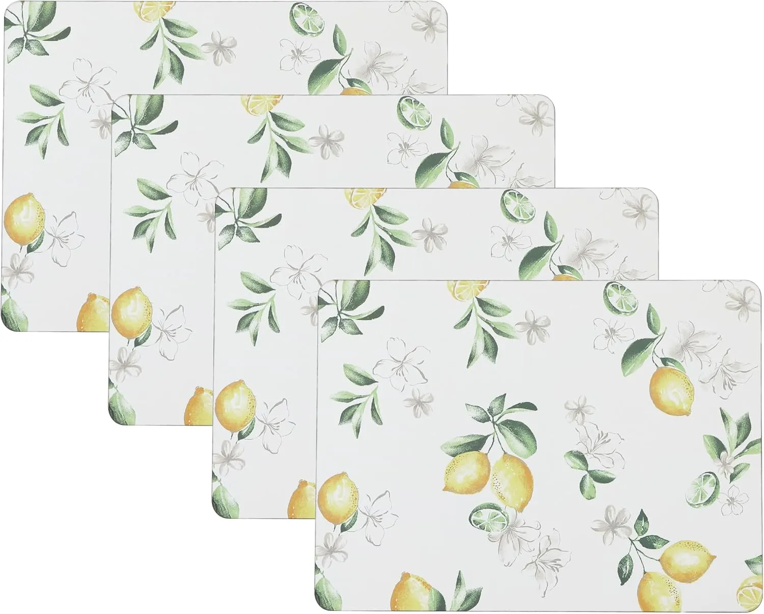 Laura Ashley Cork Placemats 16 x 12-inch for Kitchen and Dining Tables, Heat Resistant, Durable, Easy Clean, Set of 4, Lemon Floral