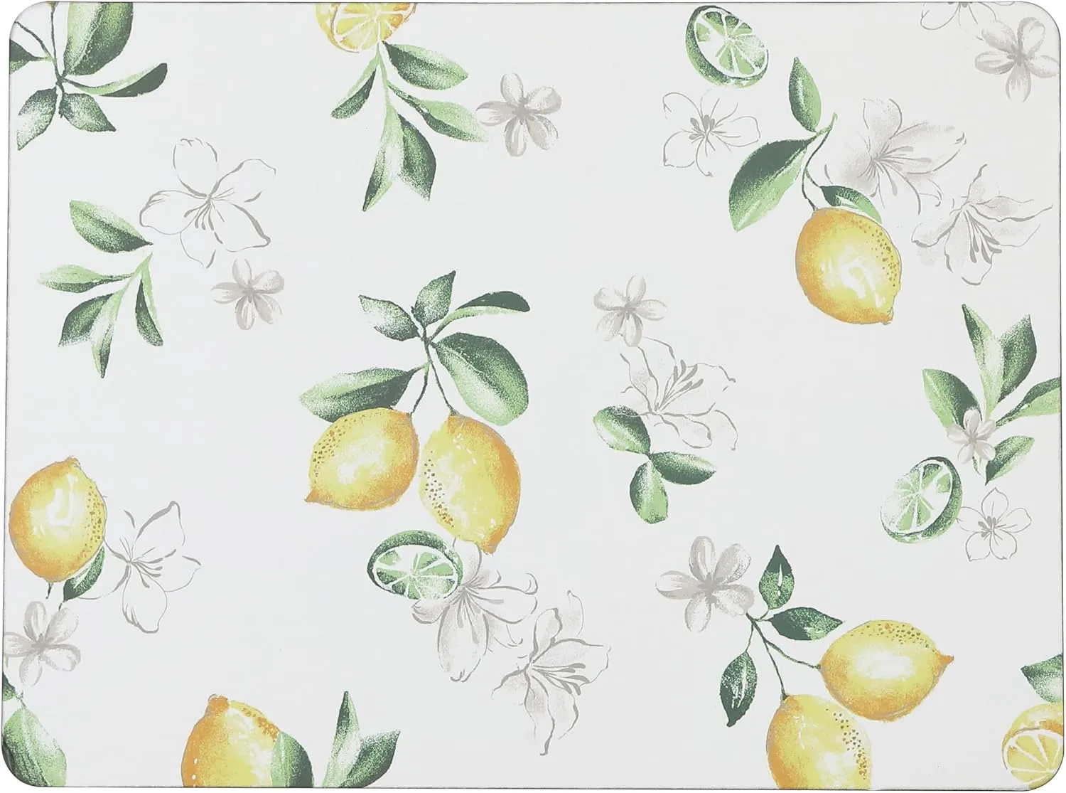 Laura Ashley Cork Placemats 16 x 12-inch for Kitchen and Dining Tables, Heat Resistant, Durable, Easy Clean, Set of 4, Lemon Floral