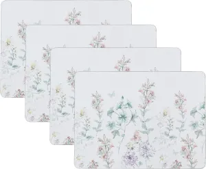 Laura Ashley Cork Placemats 16 x 12-inch for Kitchen and Dining Tables, Heat Resistant, Durable, Easy Clean, Set of 4, Wild Meadow