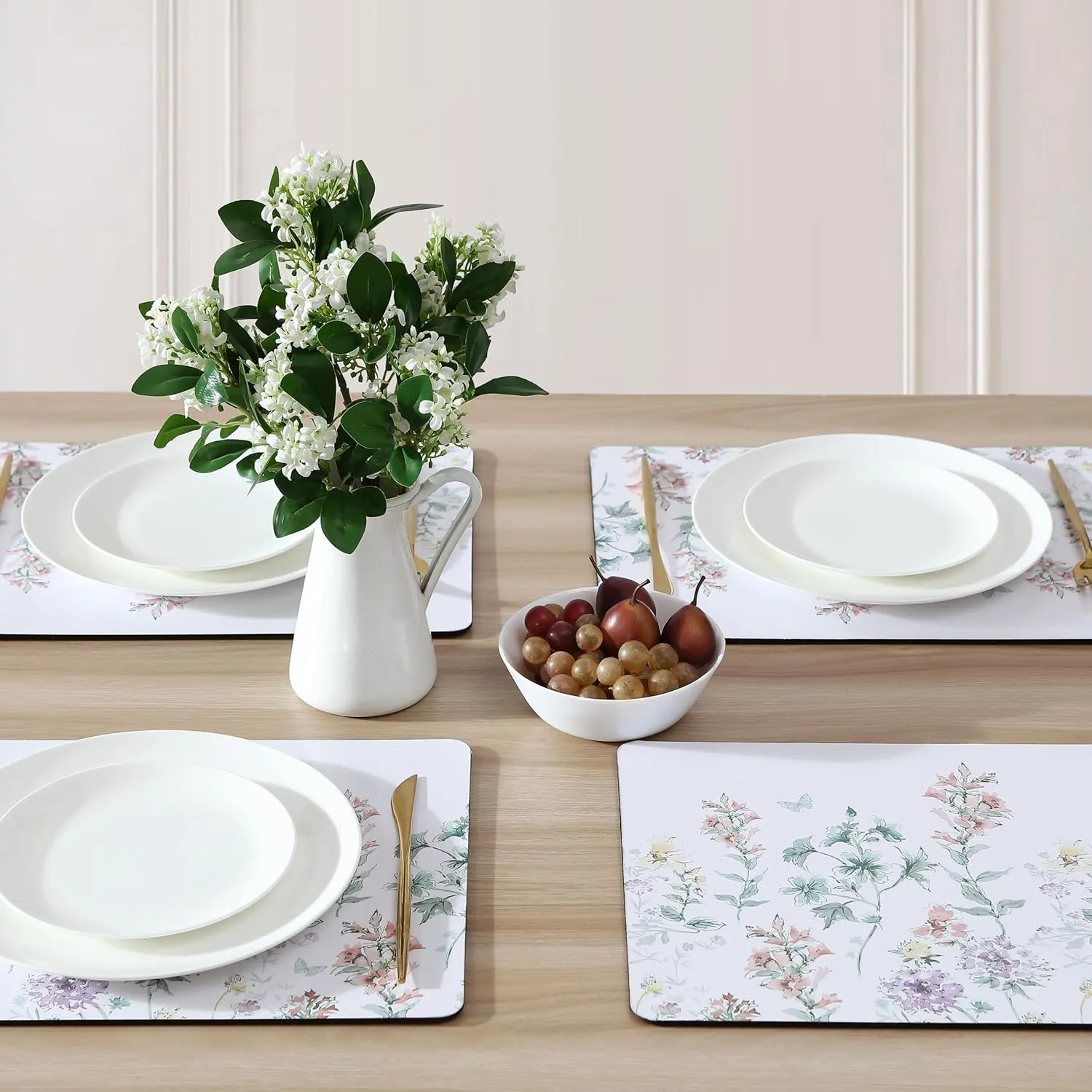 Laura Ashley Cork Placemats 16 x 12-inch for Kitchen and Dining Tables, Heat Resistant, Durable, Easy Clean, Set of 4, Wild Meadow