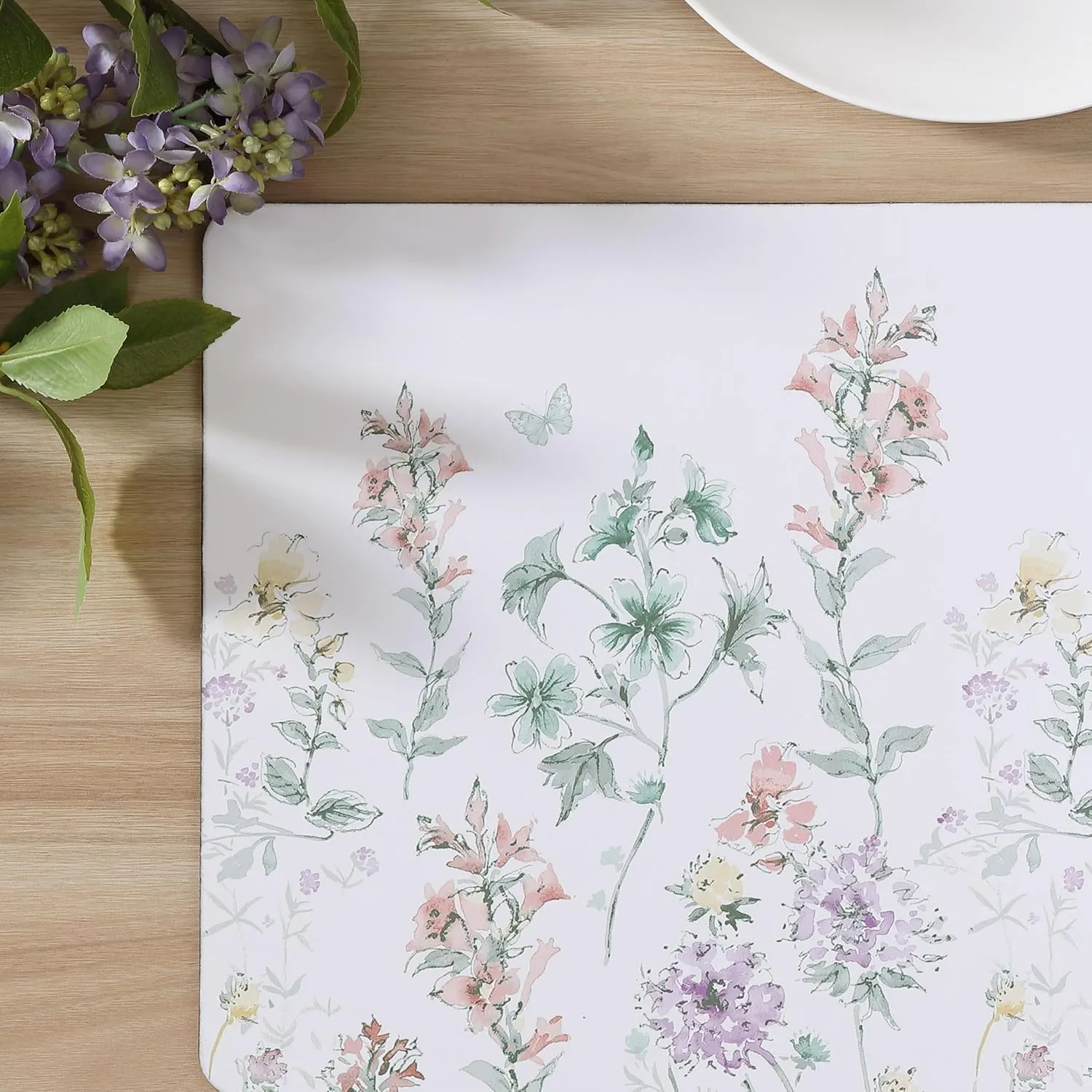 Laura Ashley Cork Placemats 16 x 12-inch for Kitchen and Dining Tables, Heat Resistant, Durable, Easy Clean, Set of 4, Wild Meadow