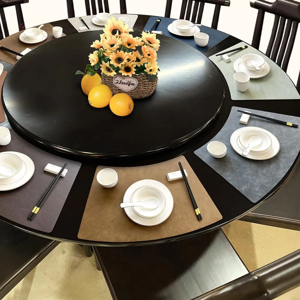 Leather Round Table Washable Placemats, Black Thick Faux Leather Heat Resistant Wedge Table Placemat, Waterproof Non-Slip Easy to Clean Place mat for Kitchen Coffee Dining Room Table Set of 6