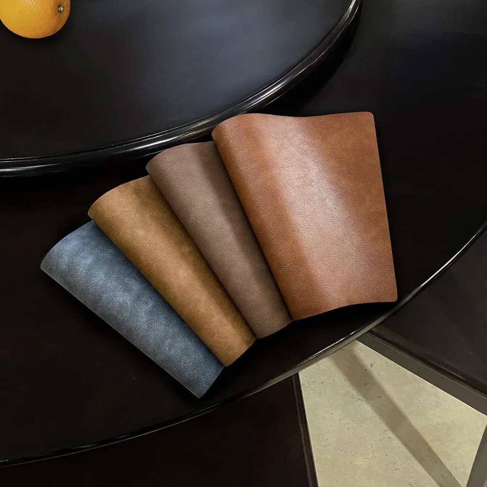 Leather Round Table Washable Placemats, Black Thick Faux Leather Heat Resistant Wedge Table Placemat, Waterproof Non-Slip Easy to Clean Place mat for Kitchen Coffee Dining Room Table Set of 6