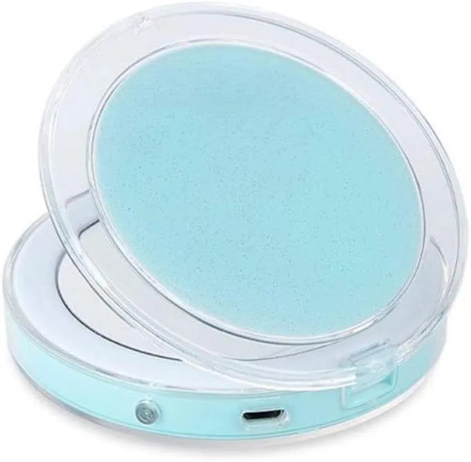 LED Light Mini Makeup Mirror Compact Pocket Face Lip Cosmetic Mirror Travel Portable Lighting Mirror Magnifying Glass Foldable(B) (A)