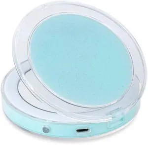 LED Light Mini Makeup Mirror Compact Pocket Face Lip Cosmetic Mirror Travel Portable Lighting Mirror Magnifying Glass Foldable(B) (A)
