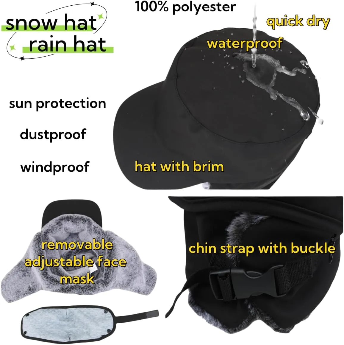 LLmoway Trapper Hat Warm Faux Fur Winter Cap with Ear Flaps Windproof Waterproof Snow Ski Hats for Men Women Cold Weather