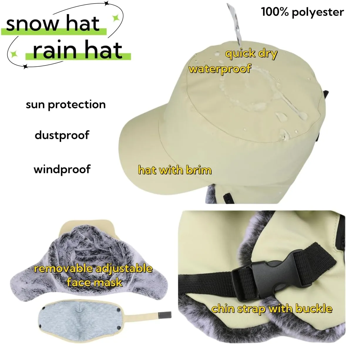 LLmoway Trapper Hat Warm Faux Fur Winter Cap with Ear Flaps Windproof Waterproof Snow Ski Hats for Men Women Cold Weather