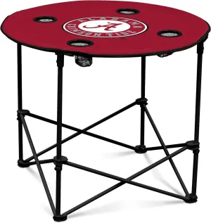 Logo Brands NCAA Alabama Crimson Tide Round Tailgating Table – Portable with Foldable Legs, 4 Cup Holders, Powder-Coated Steel, and 27.6" Surface Diameter, Team Color