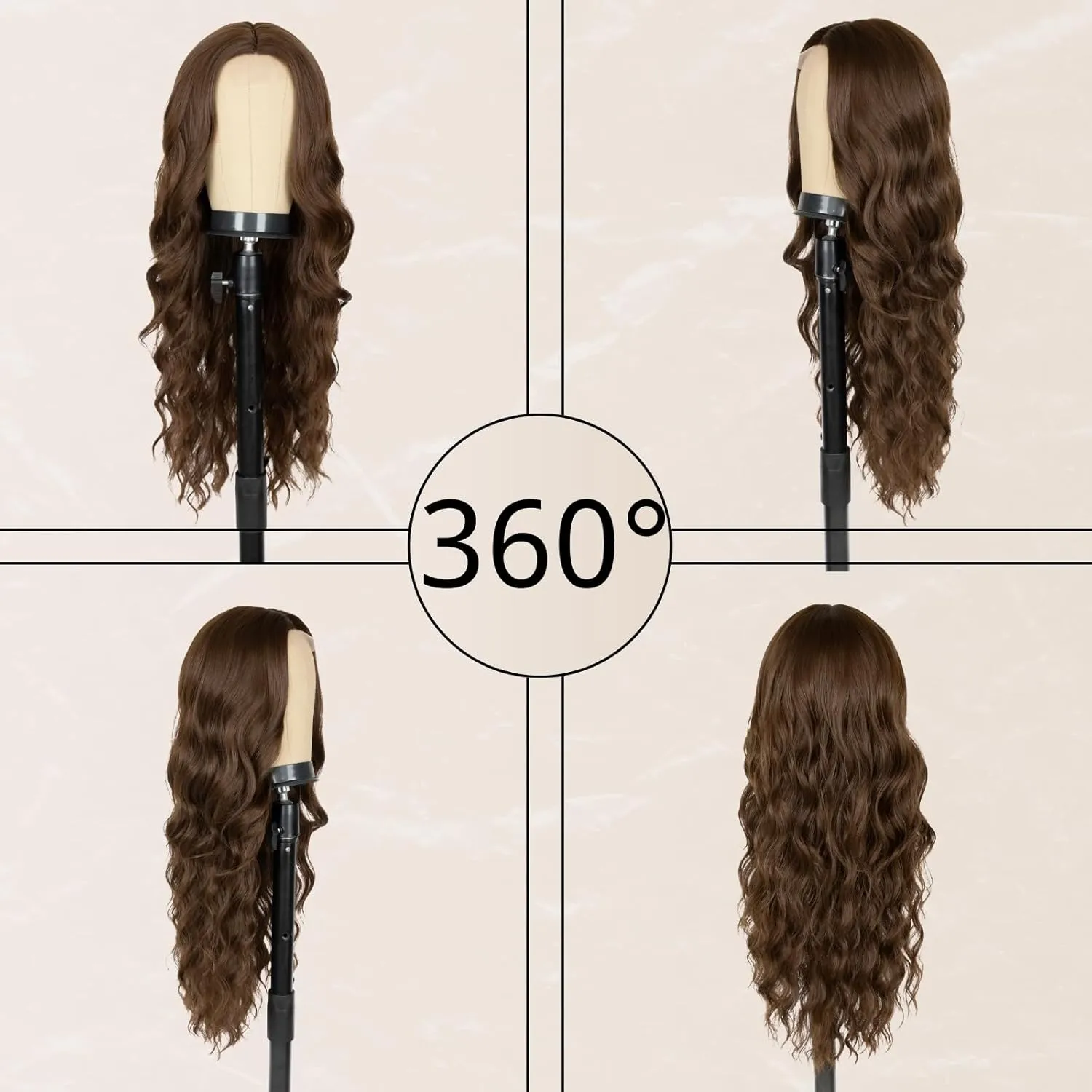 Long Dark Brown Wig for Women 26 Inch Middle Part Wavy Women Charming Wigs Realistic Natural Looking Synthetic Heat Resistant Fiber Hair for Daily Party Use