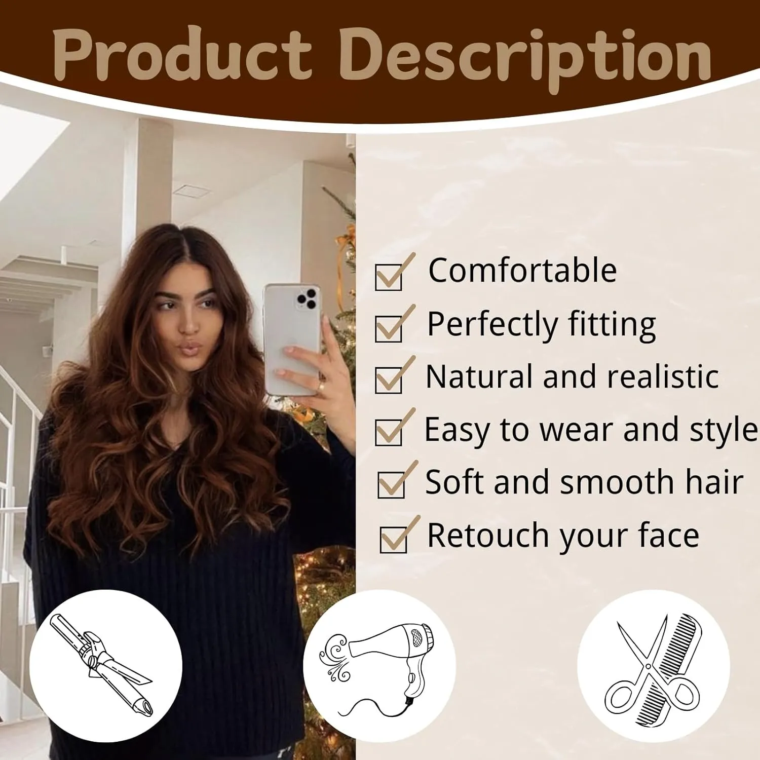 Long Dark Brown Wig for Women 26 Inch Middle Part Wavy Women Charming Wigs Realistic Natural Looking Synthetic Heat Resistant Fiber Hair for Daily Party Use