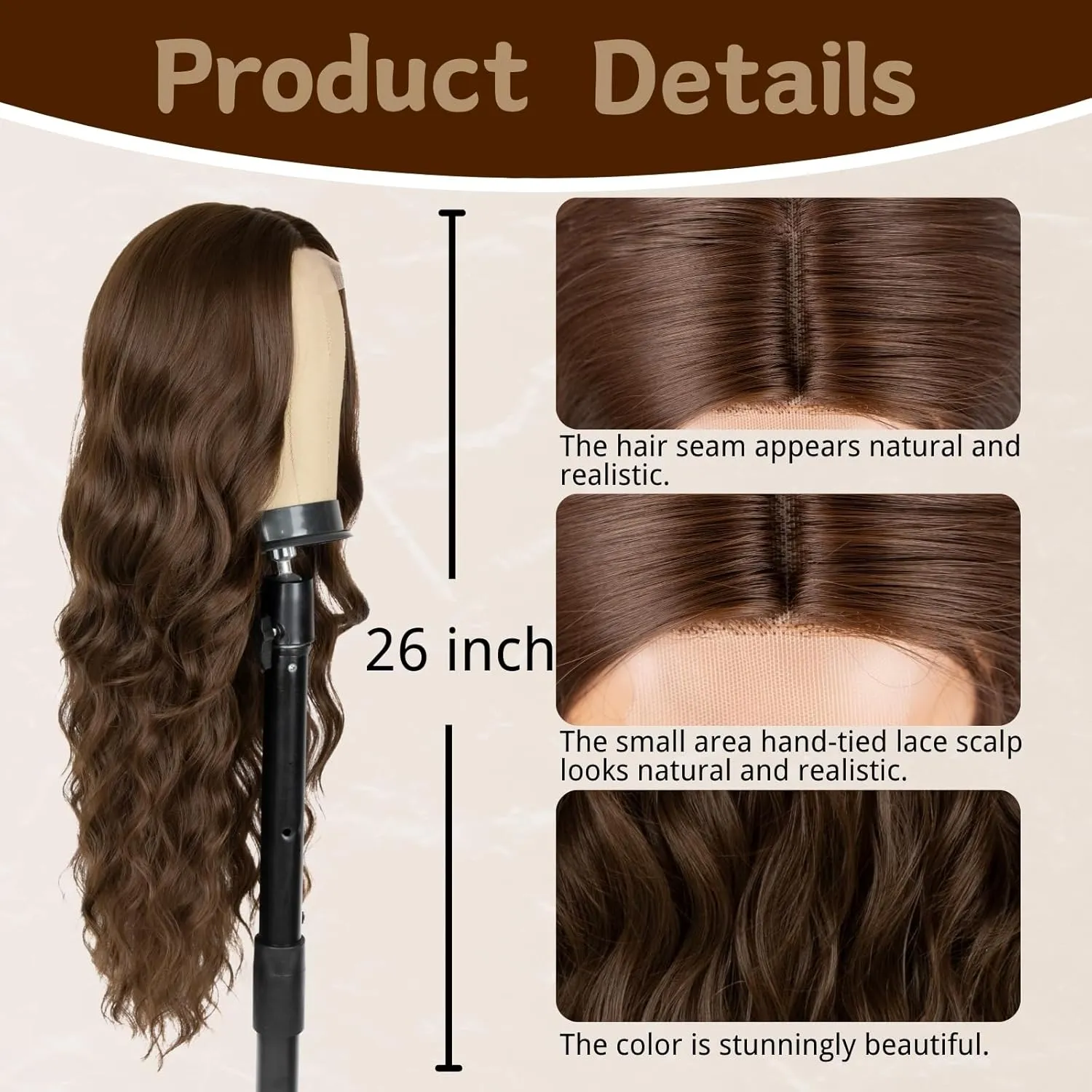 Long Dark Brown Wig for Women 26 Inch Middle Part Wavy Women Charming Wigs Realistic Natural Looking Synthetic Heat Resistant Fiber Hair for Daily Party Use