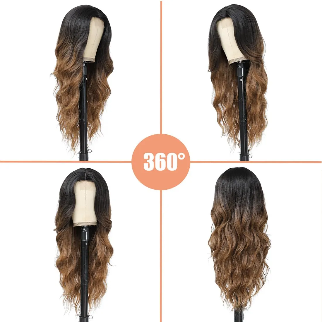 Long Wavy Wig for Wome 26Inch Middle Part Curly Wigs Lace Wavy Wigs Synthetic Heat Resistant Wigs (Black to brown)