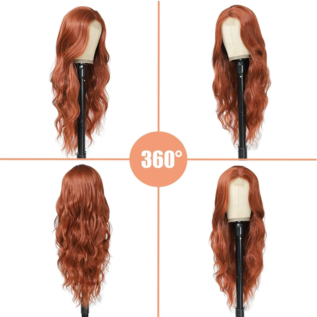 Long Wavy Wig for Women 26Inch Middle Part Curly Wigs Lace Wavy Wigs Synthetic Heat Resistant Wigs (Auburn)