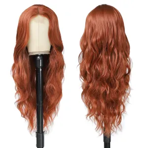 Long Wavy Wig for Women 26Inch Middle Part Curly Wigs Lace Wavy Wigs Synthetic Heat Resistant Wigs (Auburn)