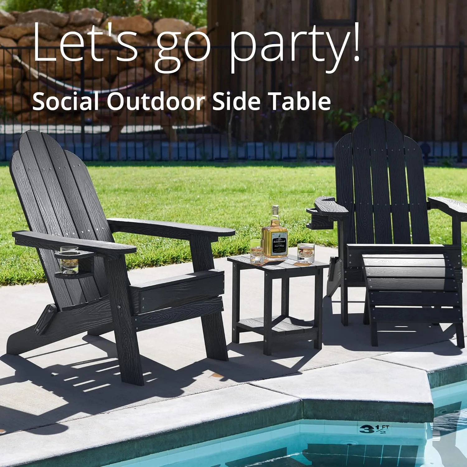LUE BONA Adirondack Outdoor Side Table, 2-Tier Black HDPS Patio End Table Weather Resistant, Morden Side Table for Patio, Pool, Porch