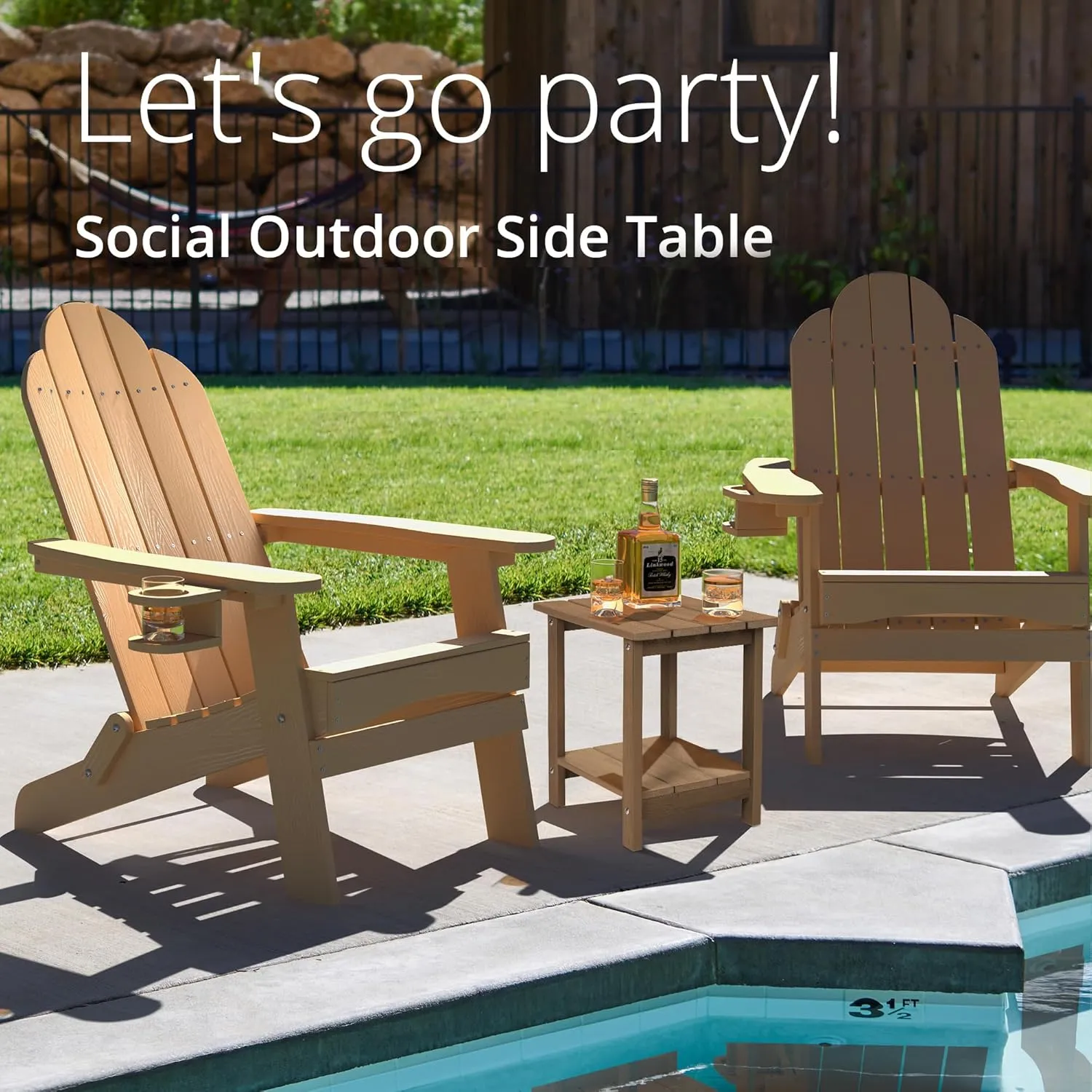 LUE BONA Adirondack Outdoor Side Table, 2-Tier Brown HDPS Patio End Table Weather Resistant, Morden Side Table for Patio, Pool, Porch
