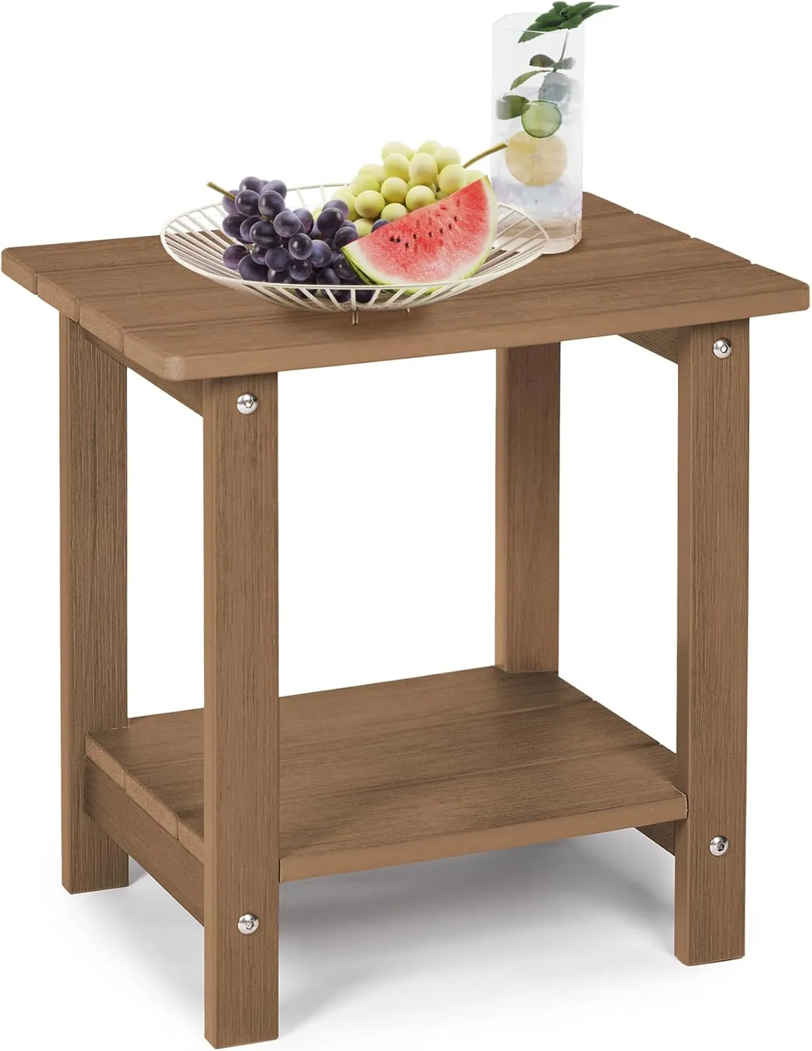 LUE BONA Adirondack Outdoor Side Table, 2-Tier Brown HDPS Patio End Table Weather Resistant, Morden Side Table for Patio, Pool, Porch