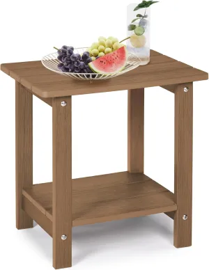 LUE BONA Adirondack Outdoor Side Table, 2-Tier Brown HDPS Patio End Table Weather Resistant, Morden Side Table for Patio, Pool, Porch