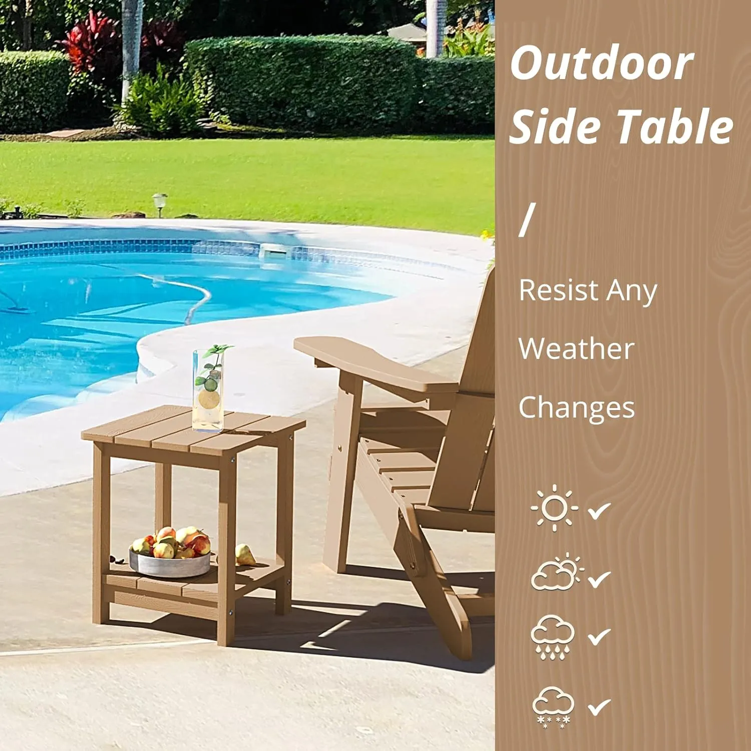 LUE BONA Adirondack Outdoor Side Table, 2-Tier Brown HDPS Patio End Table Weather Resistant, Morden Side Table for Patio, Pool, Porch