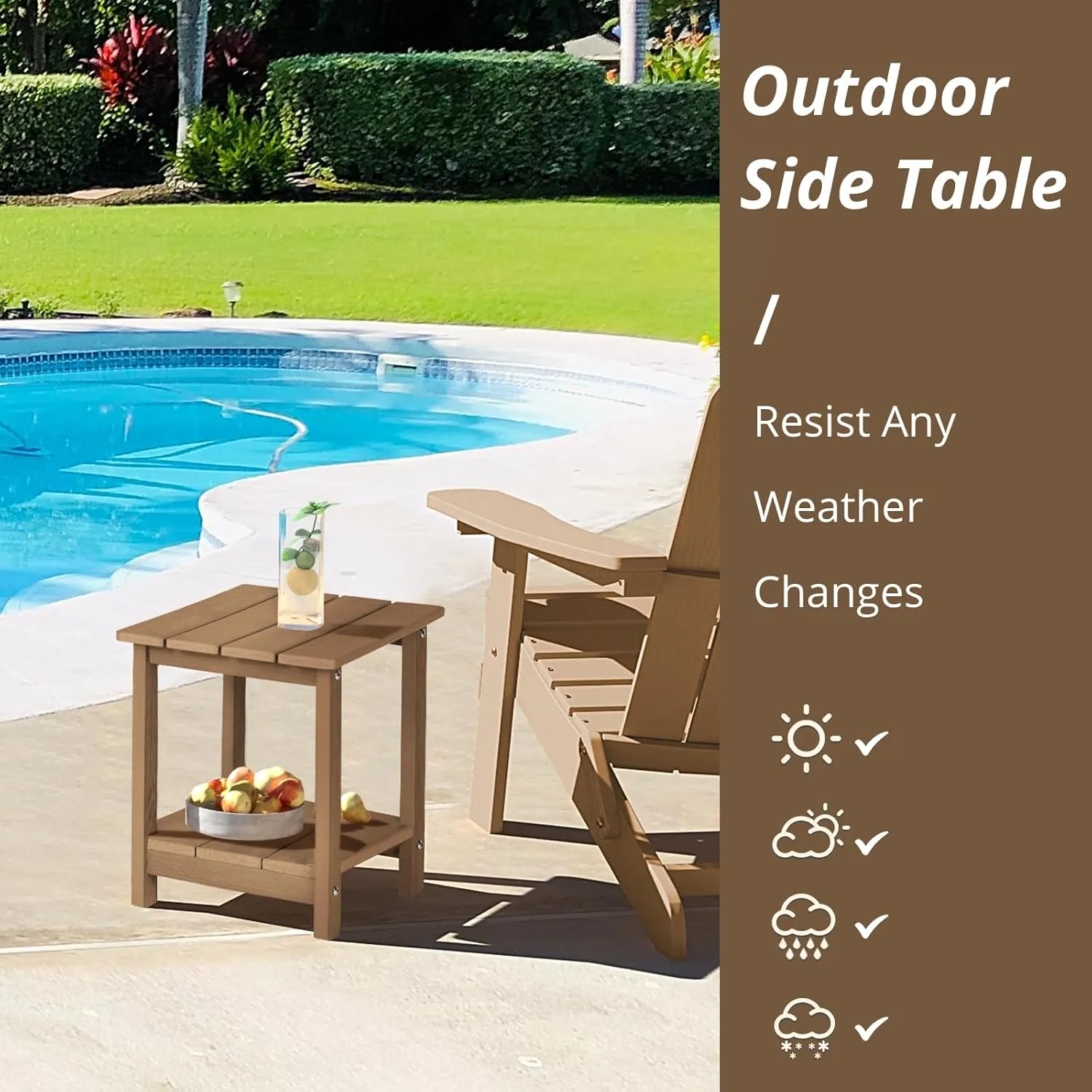 LUE BONA Adirondack Outdoor Side Table, 2-Tier Brown HDPS Patio End Table Weather Resistant, Morden Side Table for Patio, Pool, Porch