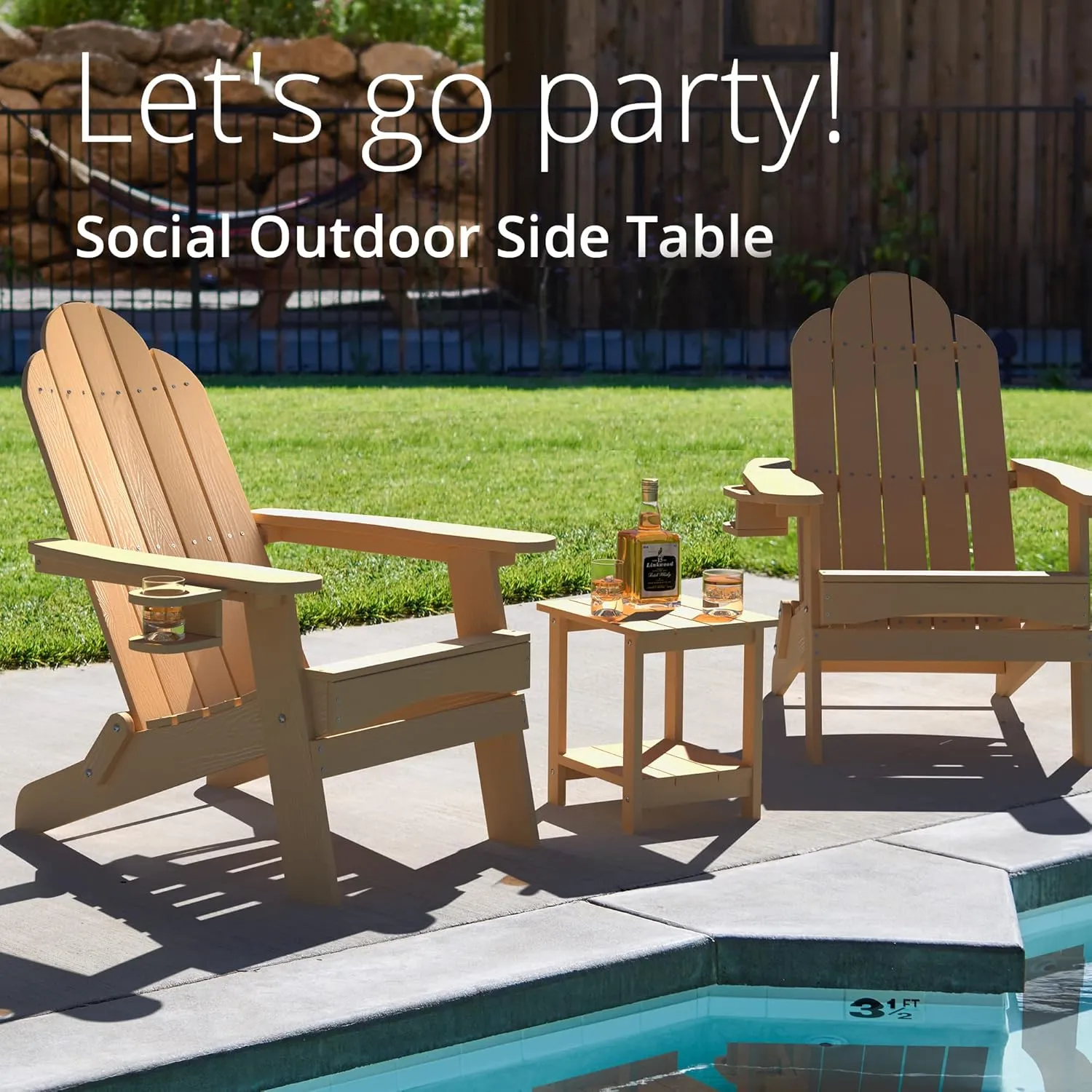 LUE BONA Adirondack Outdoor Side Table, 2-Tier Brown HDPS Patio End Table Weather Resistant, Morden Side Table for Patio, Pool, Porch
