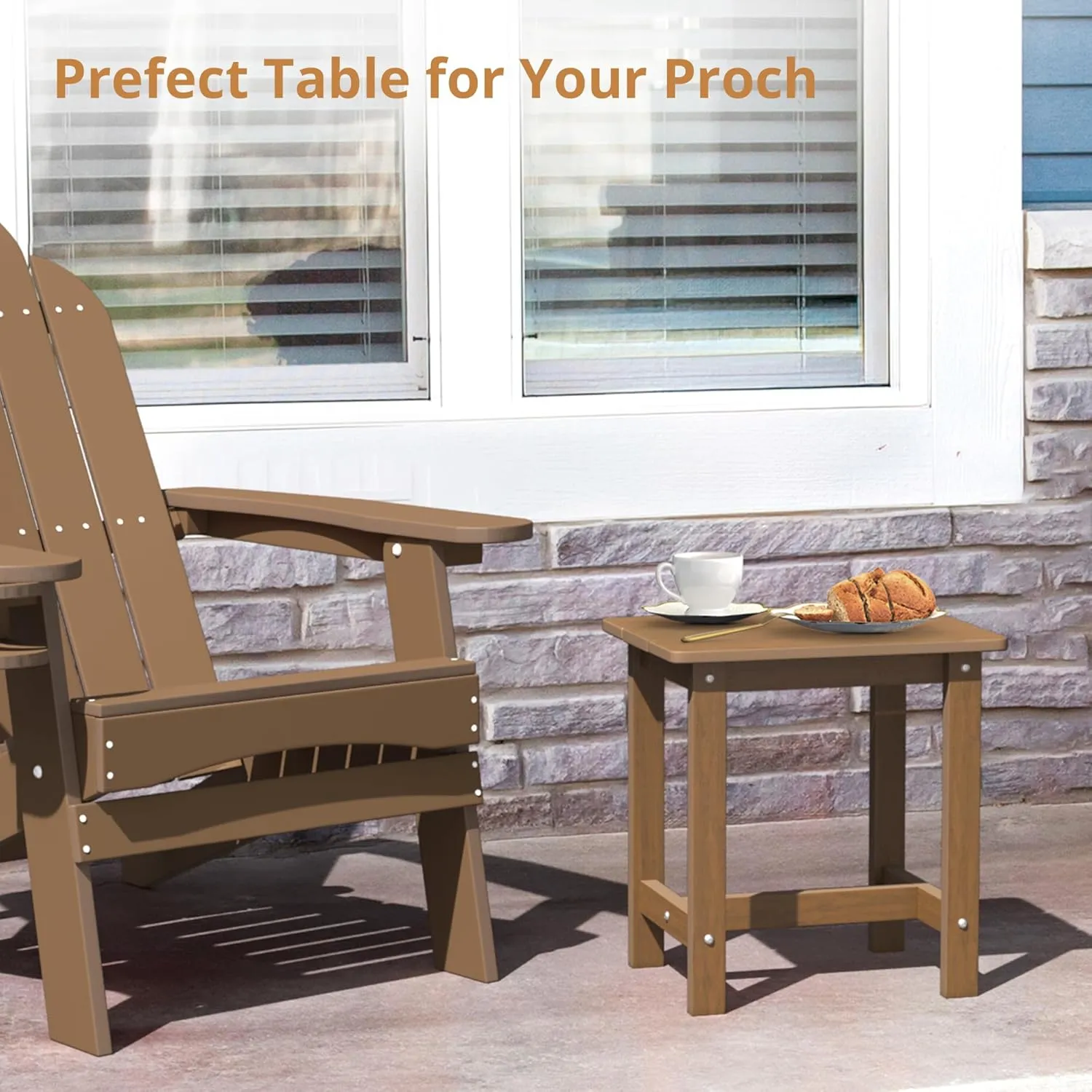 LUE BONA Adirondack Side Table - Small Weather Resistant Outdoor/Indoor Table, Brown