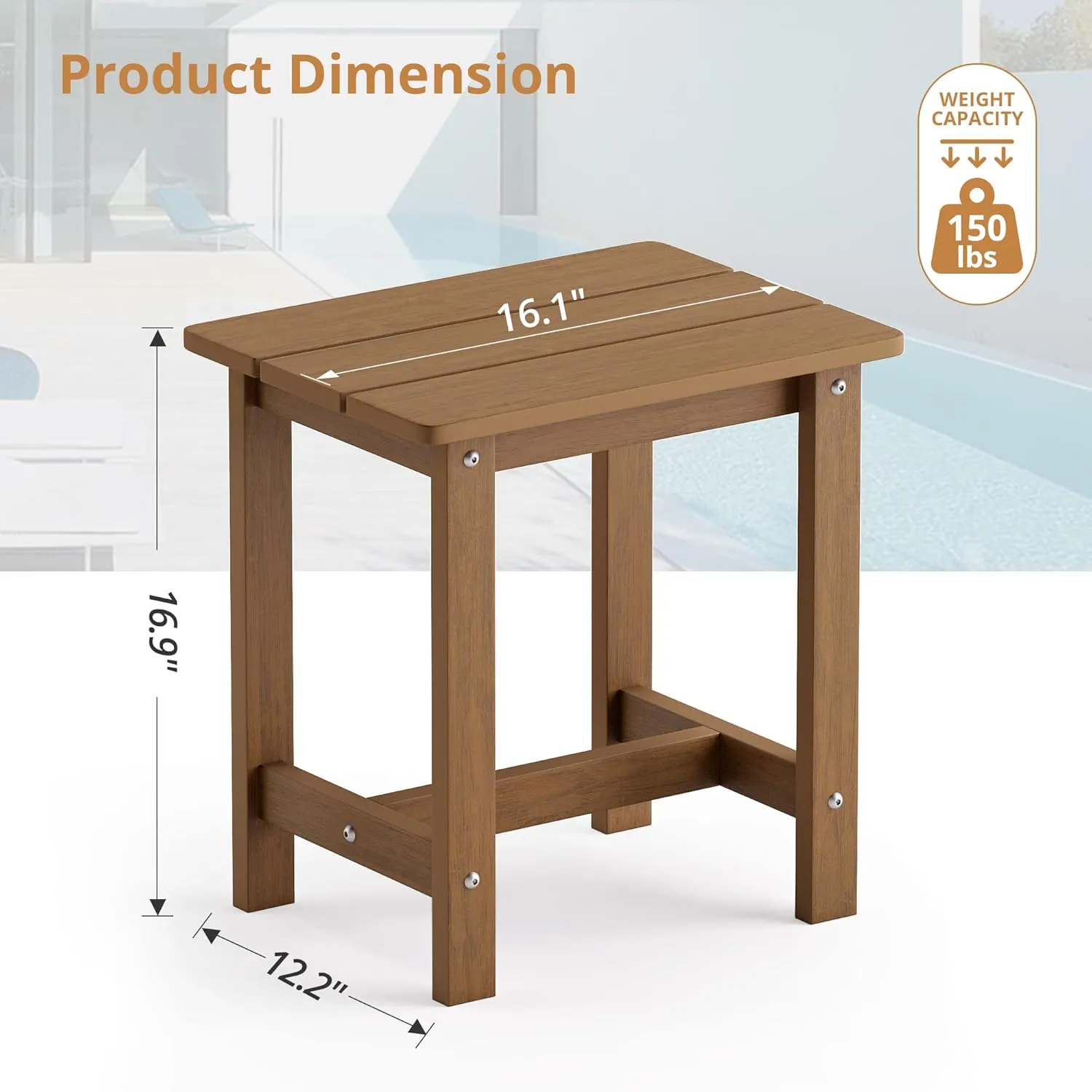 LUE BONA Adirondack Side Table - Small Weather Resistant Outdoor/Indoor Table, Brown