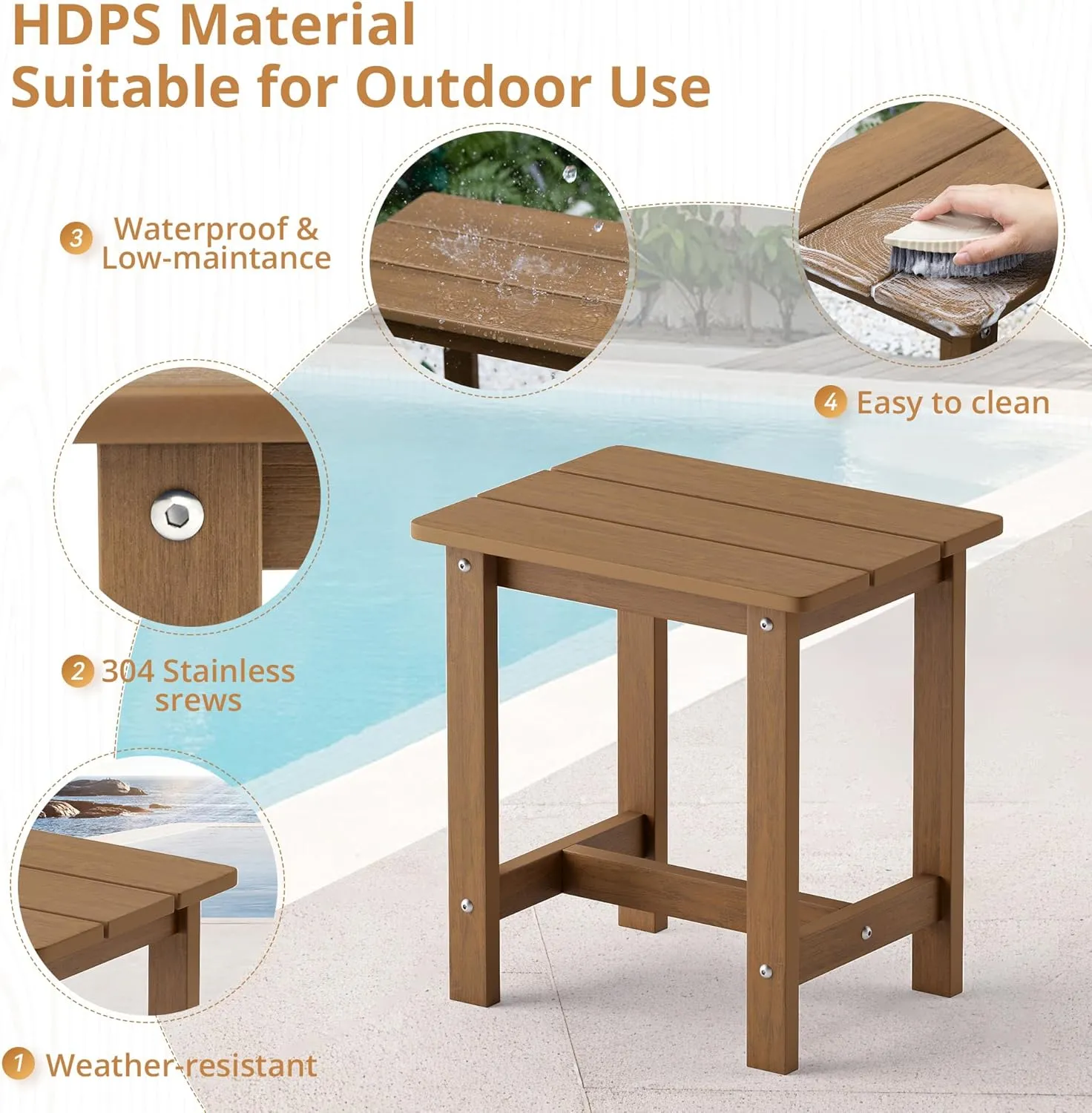 LUE BONA Adirondack Side Table - Small Weather Resistant Outdoor/Indoor Table, Brown